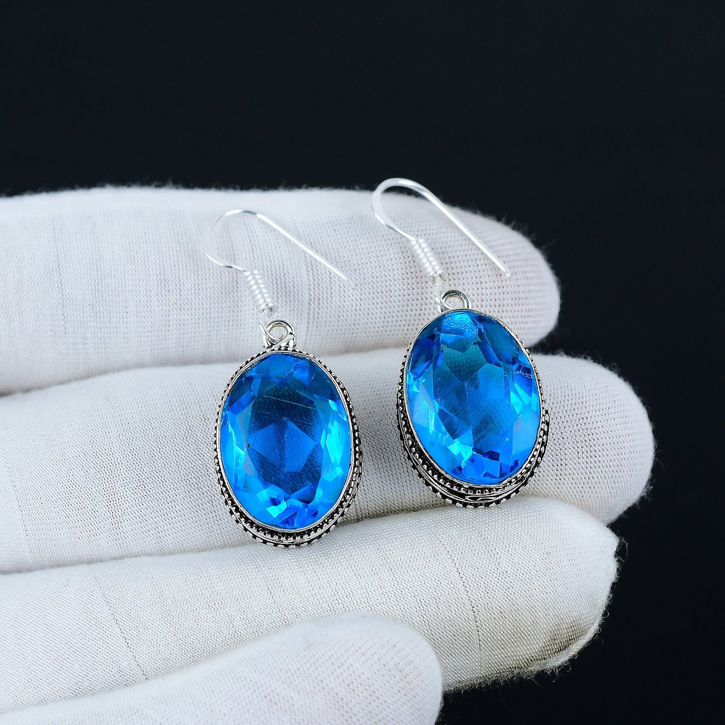 Swiss Blue Topaz Gemstone Earrings
