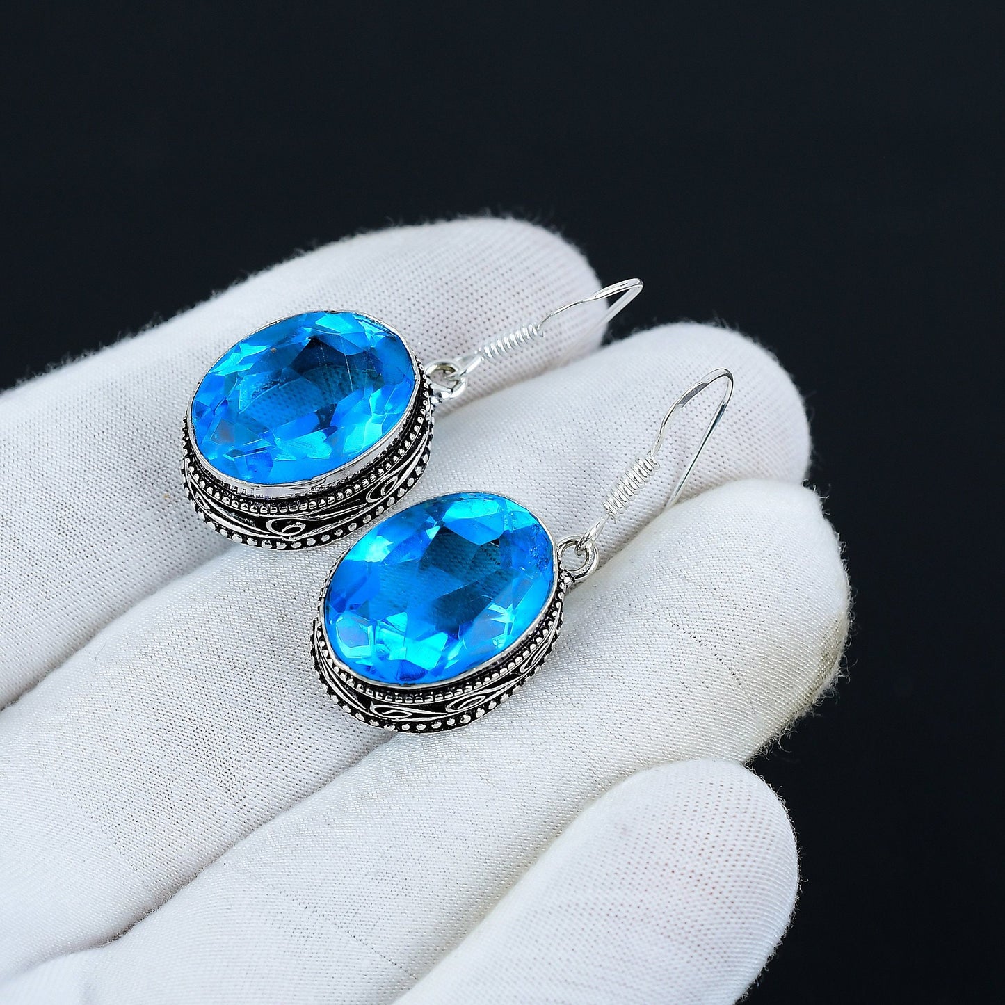 Swiss Blue Topaz Gemstone Earrings