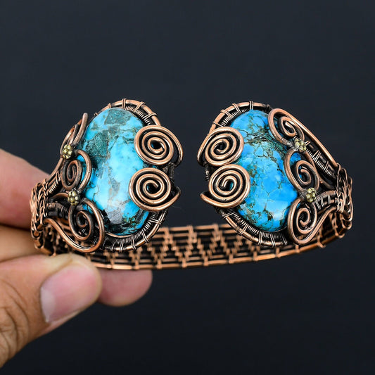 Turquoise Gemstone Wire Cuff Bracelet