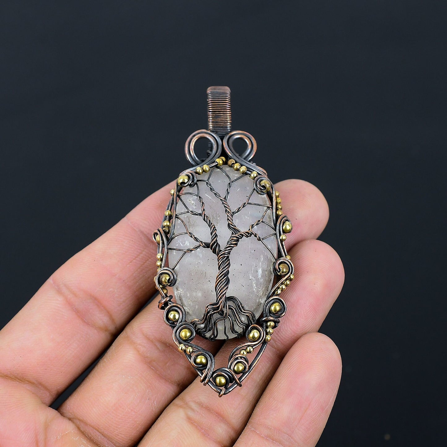 White Selenite Gemstone Tree of Life Copper Pendant