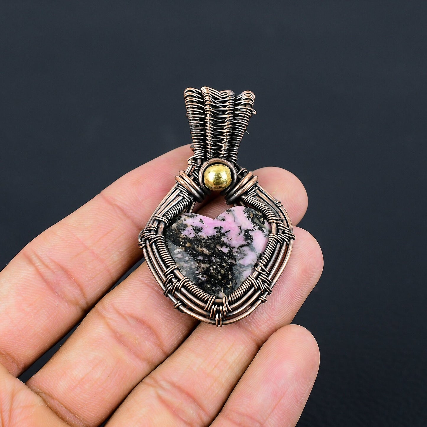 Pink Rhodonite Gemstone Heart Pendant