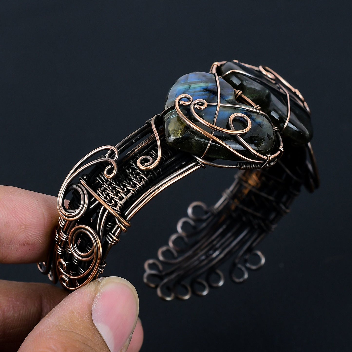 Blue-Grey Labradorite Gemstone Cuff Bracelet