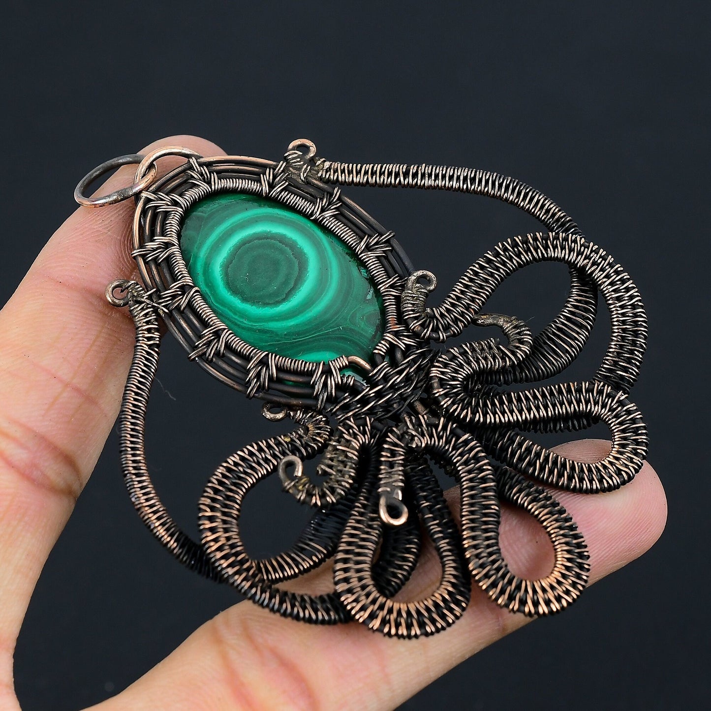 Green Malachite Gemstone Octopus Pendant