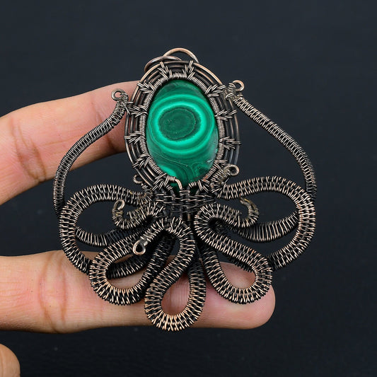 Green Malachite Gemstone Octopus Pendant