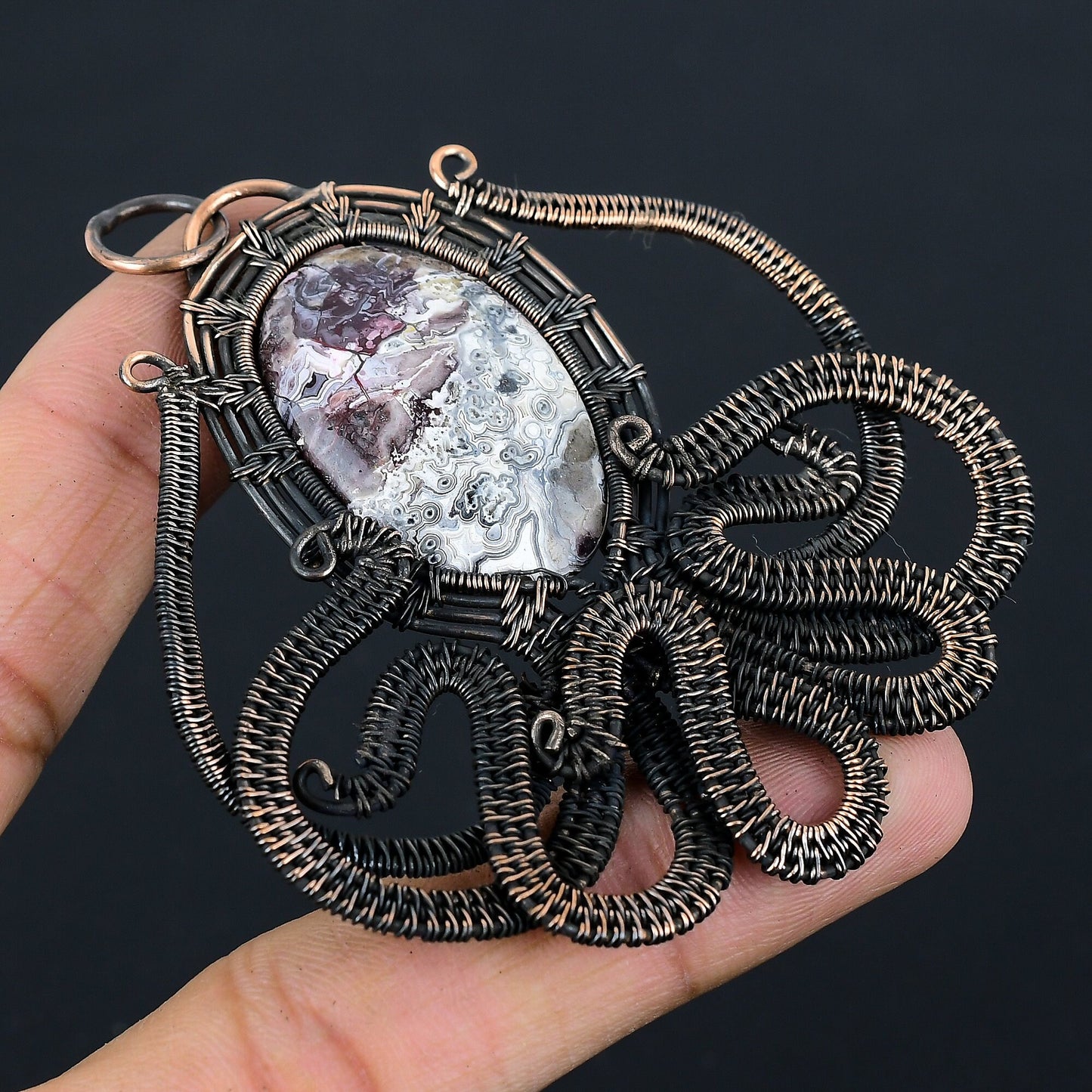 Copper Crazy Lace Agate Gemstone Pendant