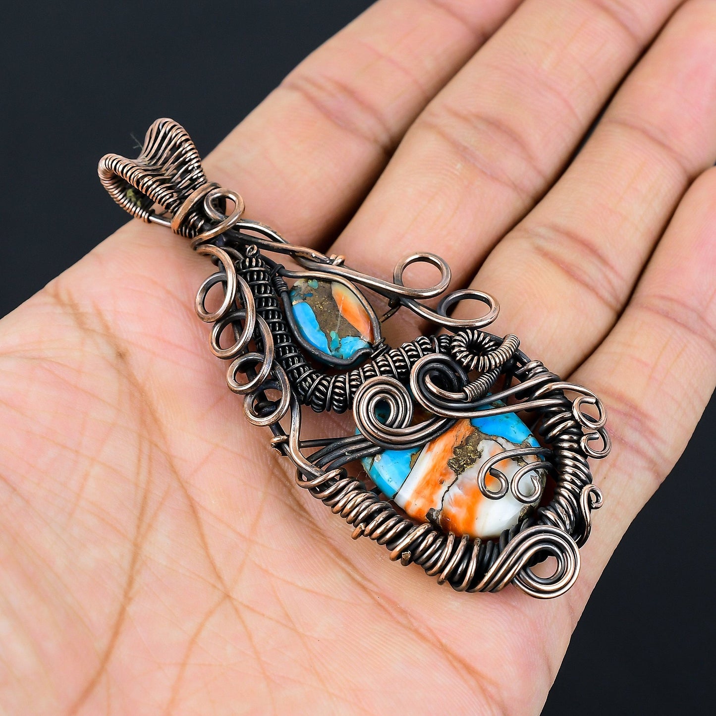 Orange Spiny Oyster Turquoise Gemstone Pendant