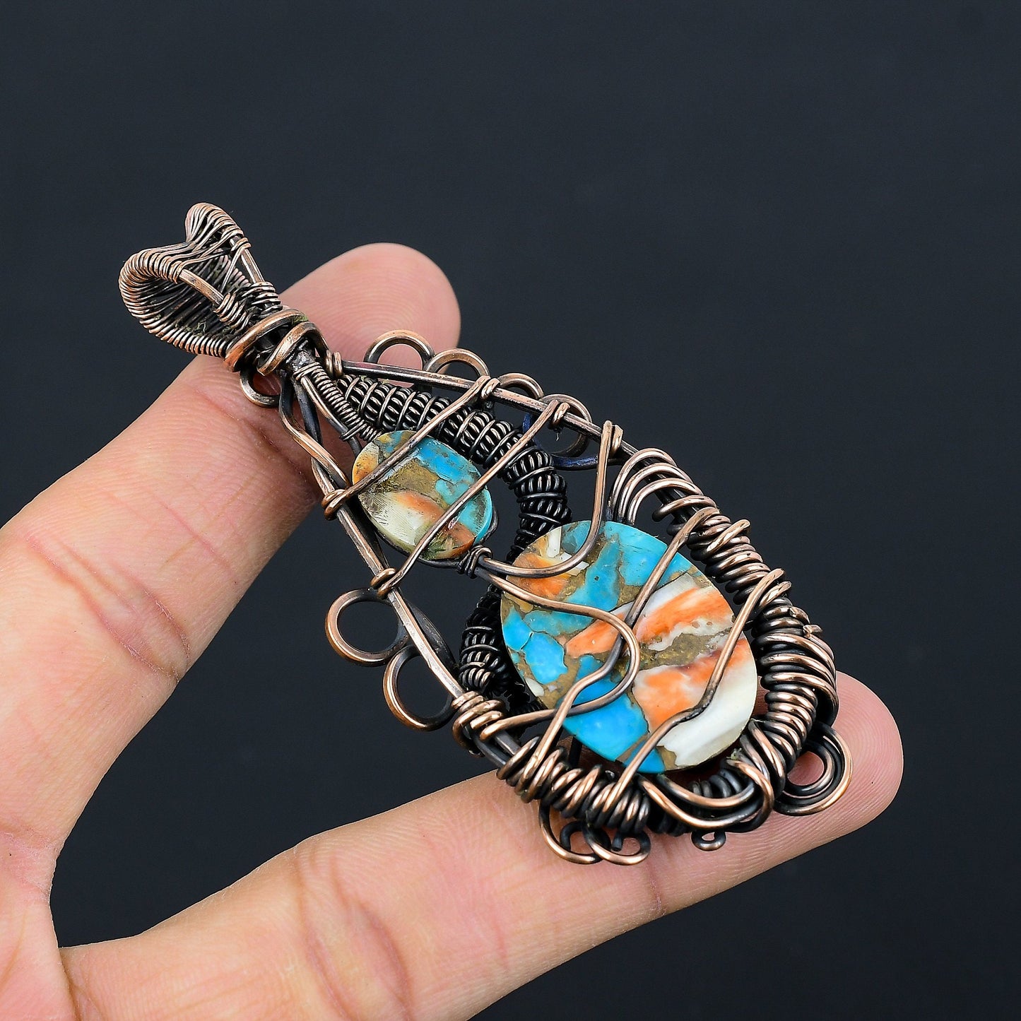 Orange Spiny Oyster Turquoise Gemstone Pendant