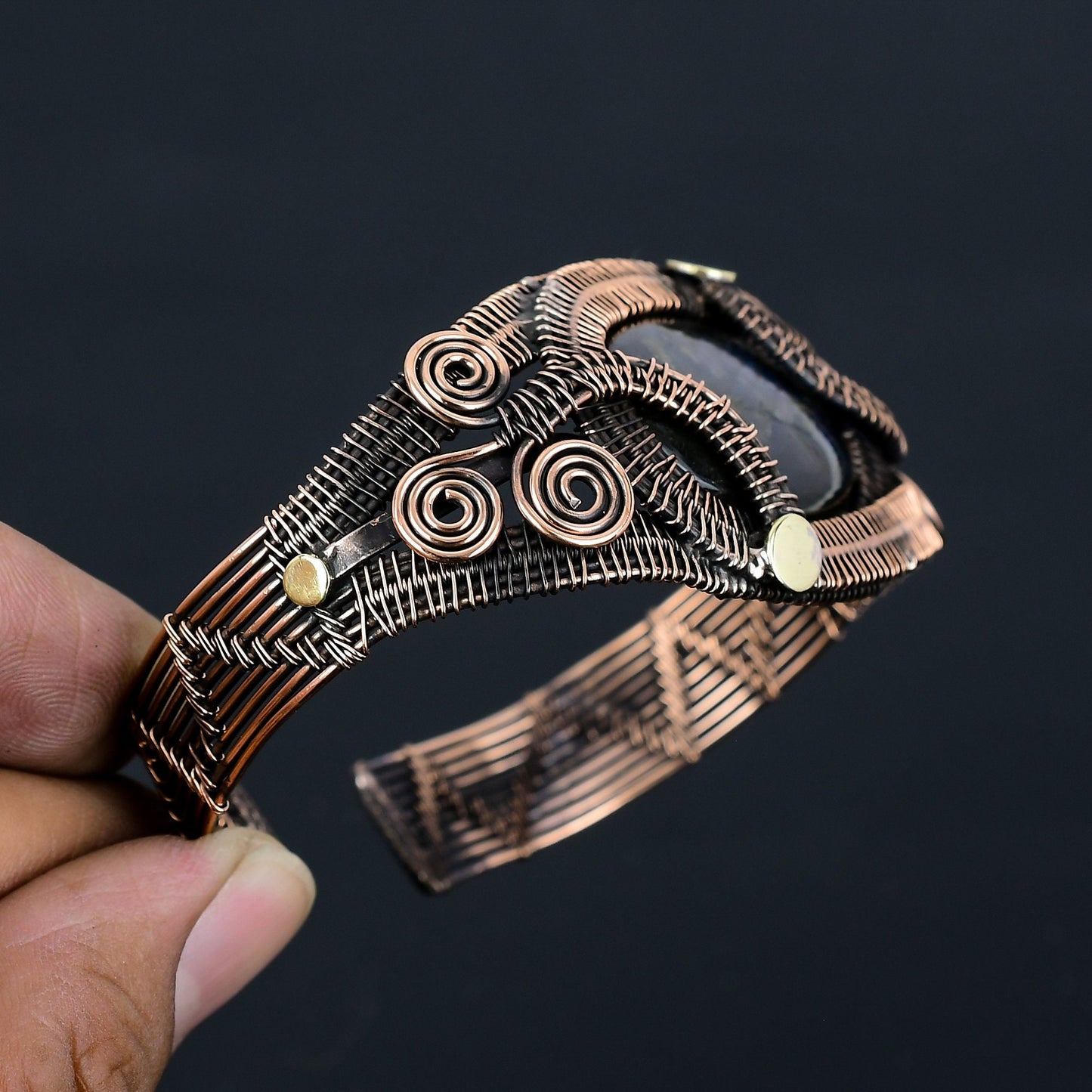 Blue Labradorite Gemstone Copper Cuff Bracelet