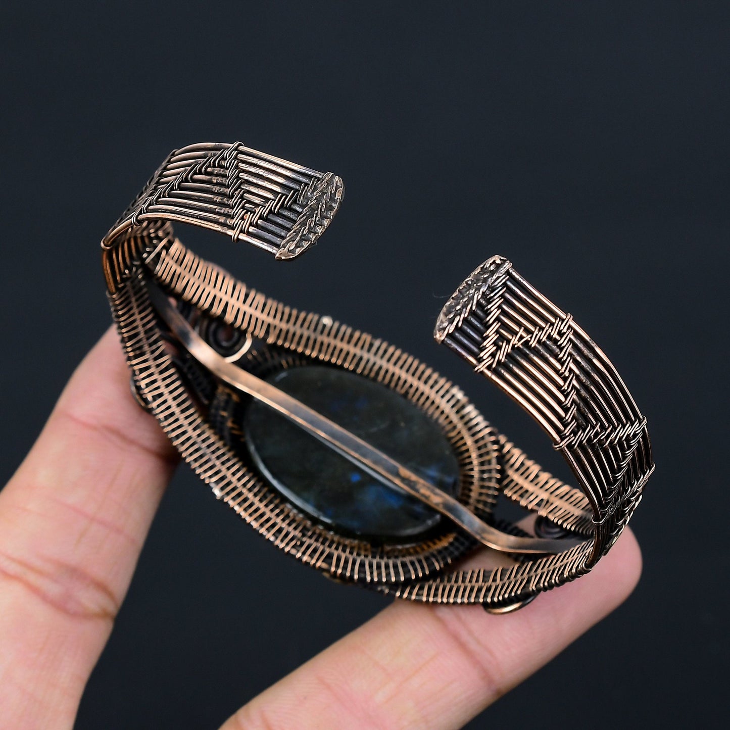 Blue Labradorite Gemstone Copper Cuff Bracelet