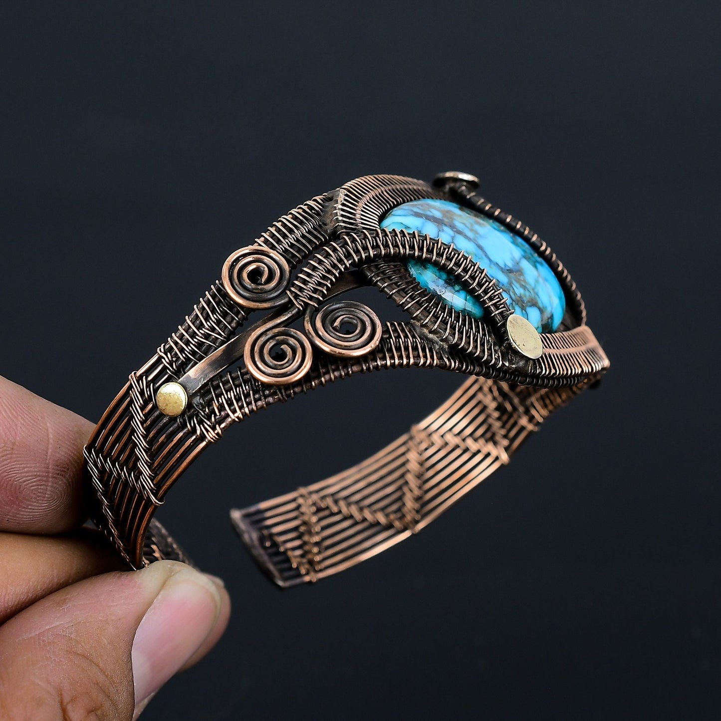 Turquoise Gemstone Copper Cuff Bracelet