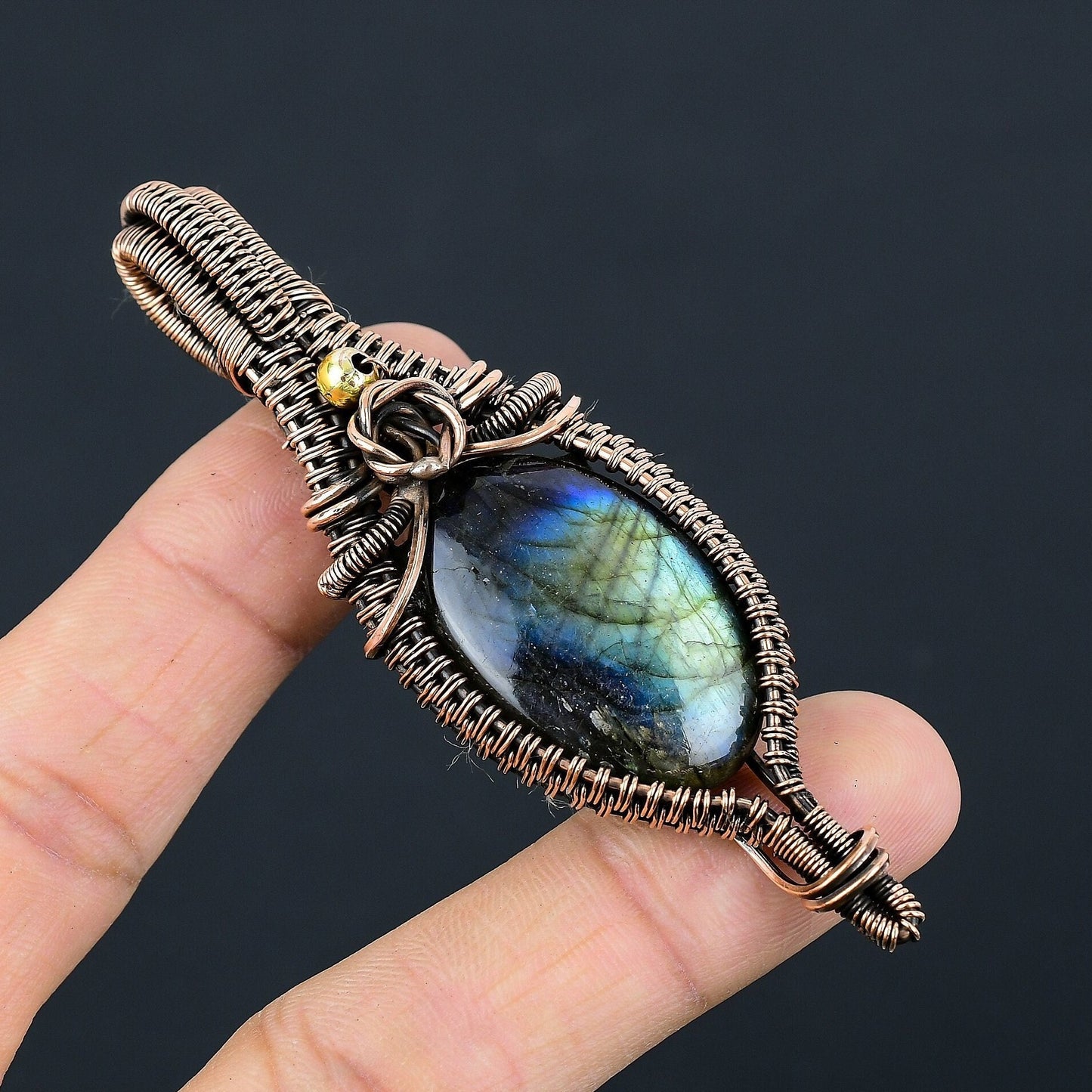 Blue-Green Labradorite Gemstone Pendant