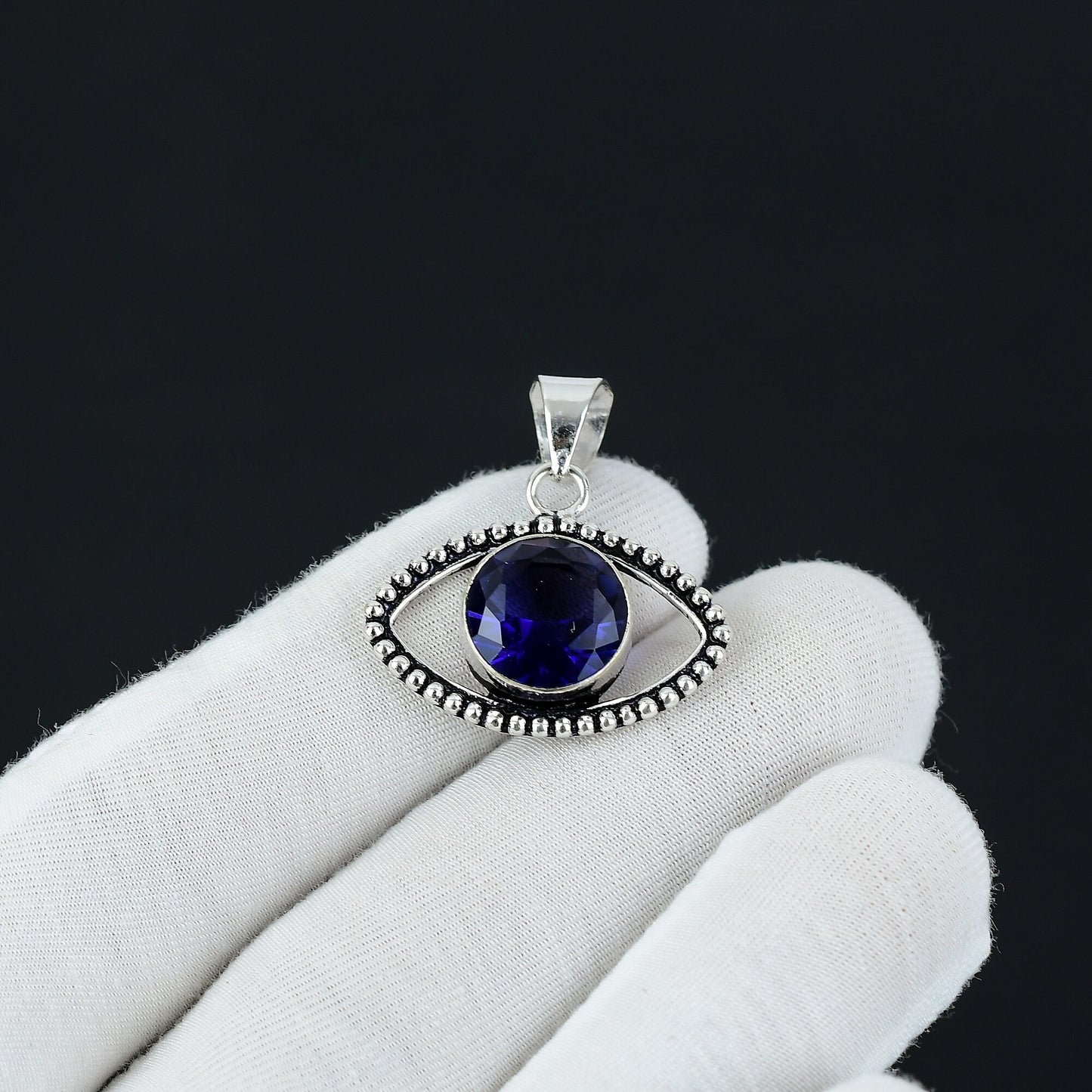 Blue Tanzanite Eye Sterling Silver Pendant