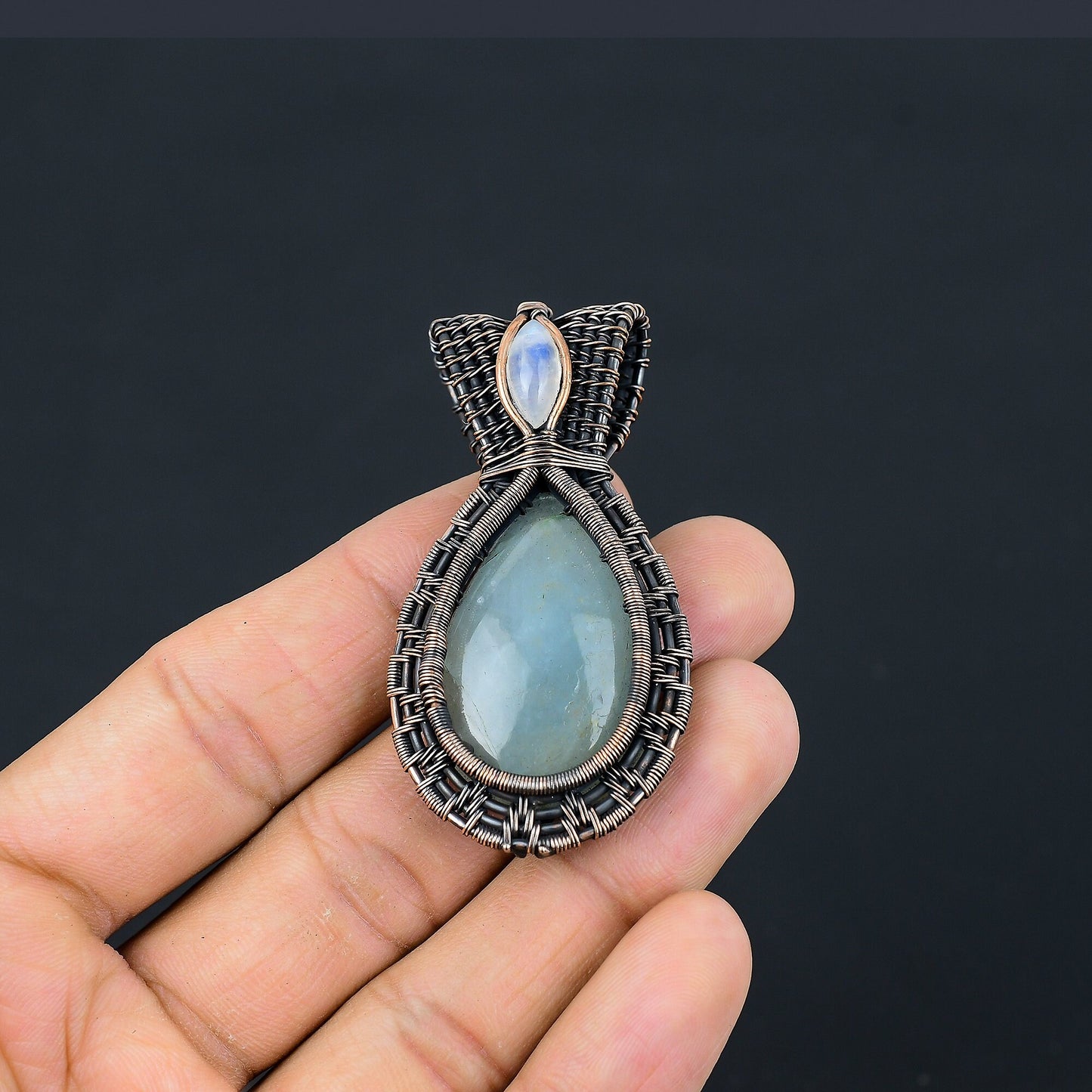 Blue Aquamarine Moonstone Gemstone Pendant