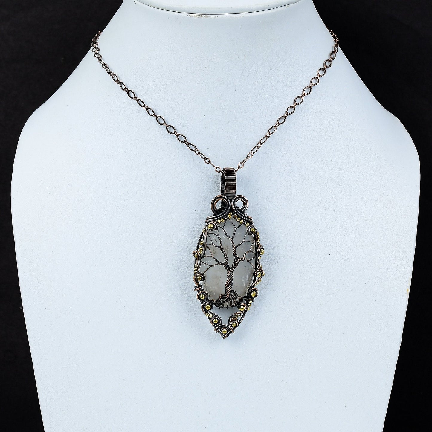 White Selenite Gemstone Tree of Life Copper Pendant