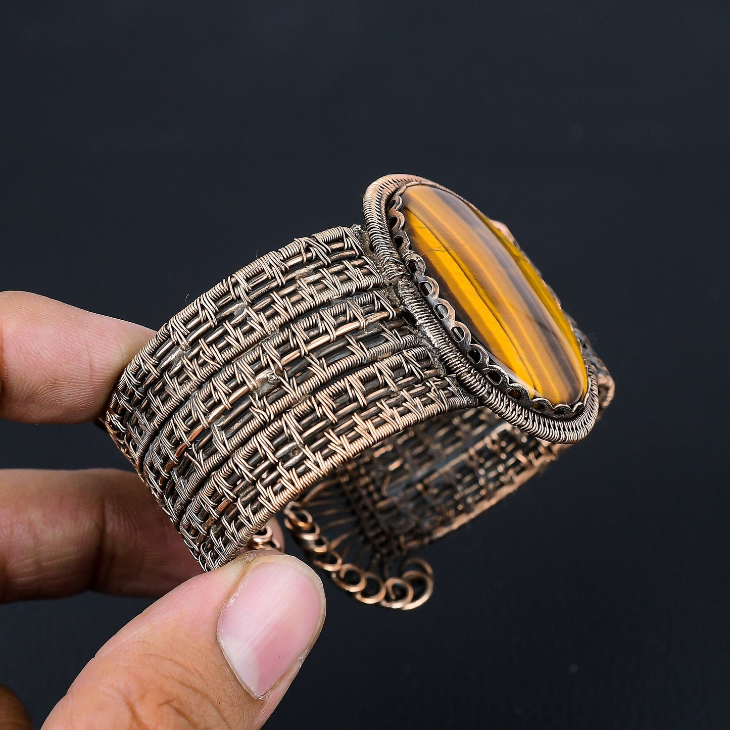 Brown Tiger Eye Gemstone Cuff Bracelet