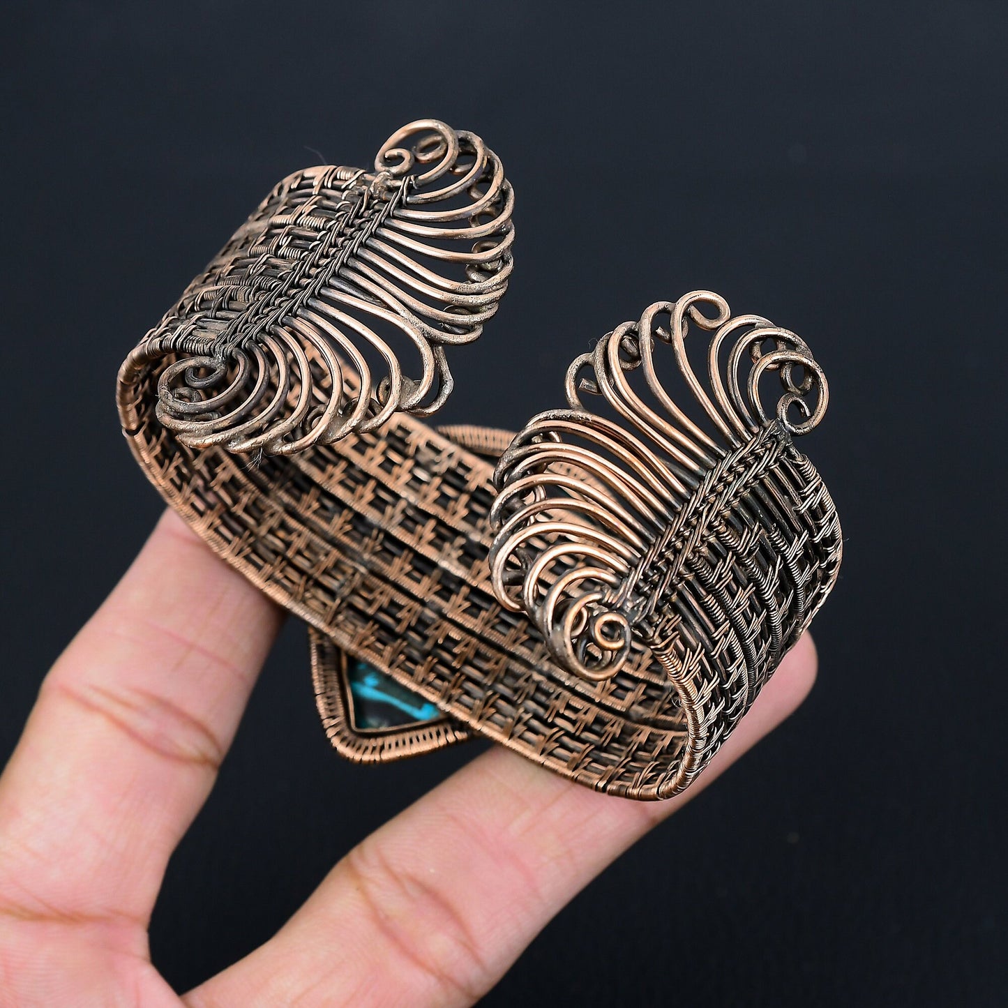 Turquoise Gemstone Copper Cuff Bracelet
