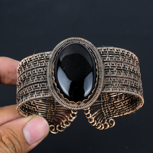 Black Onyx Gemstone Cuff Bracelet