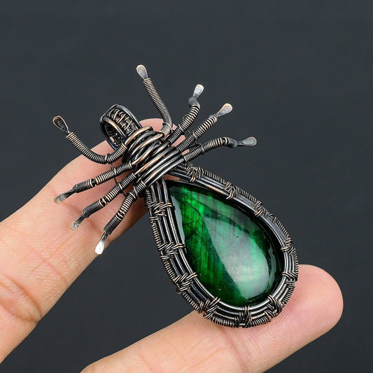 Green Labradorite Gemstone Spider Pendant