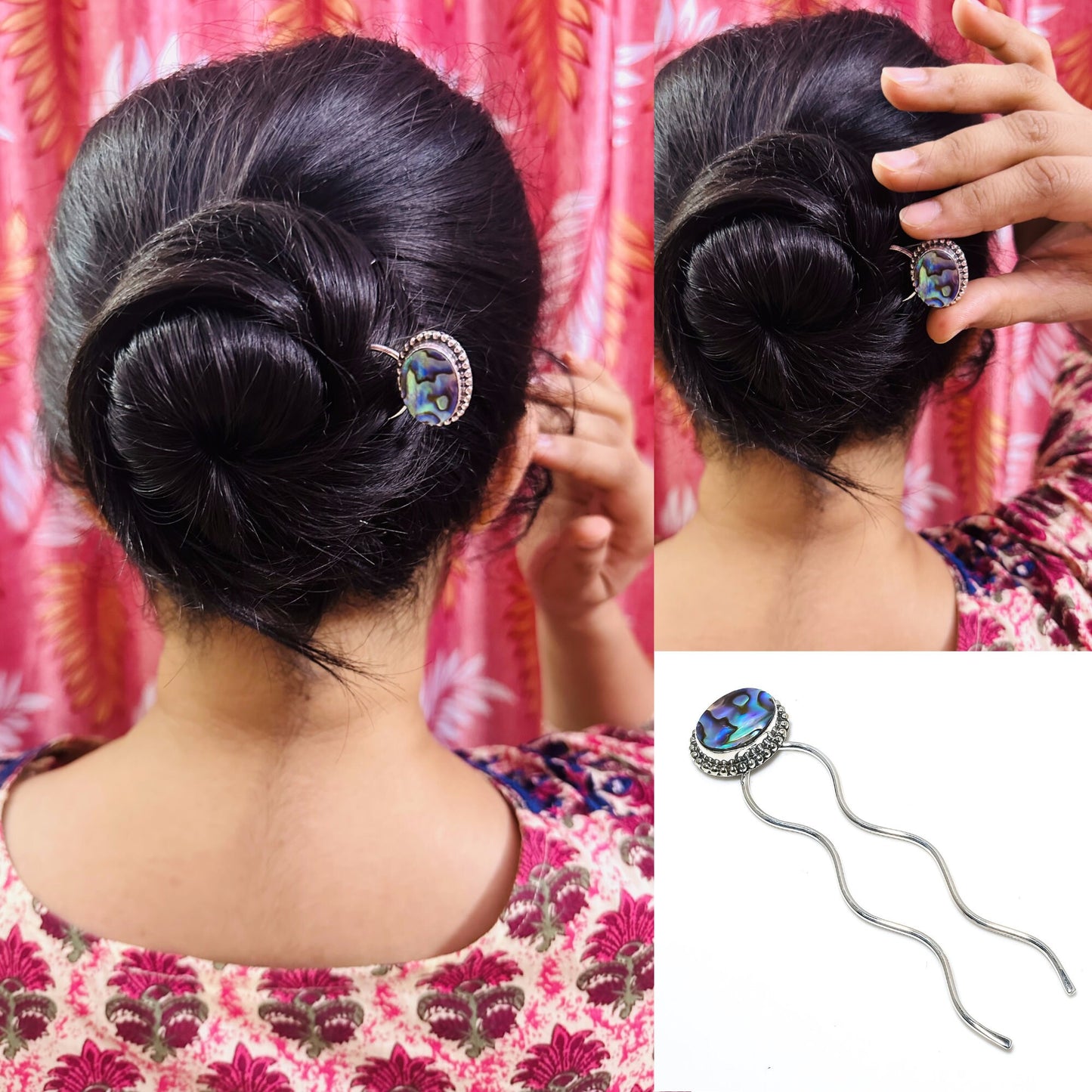 Iridescent Abalone Shell Hair Bun Pin