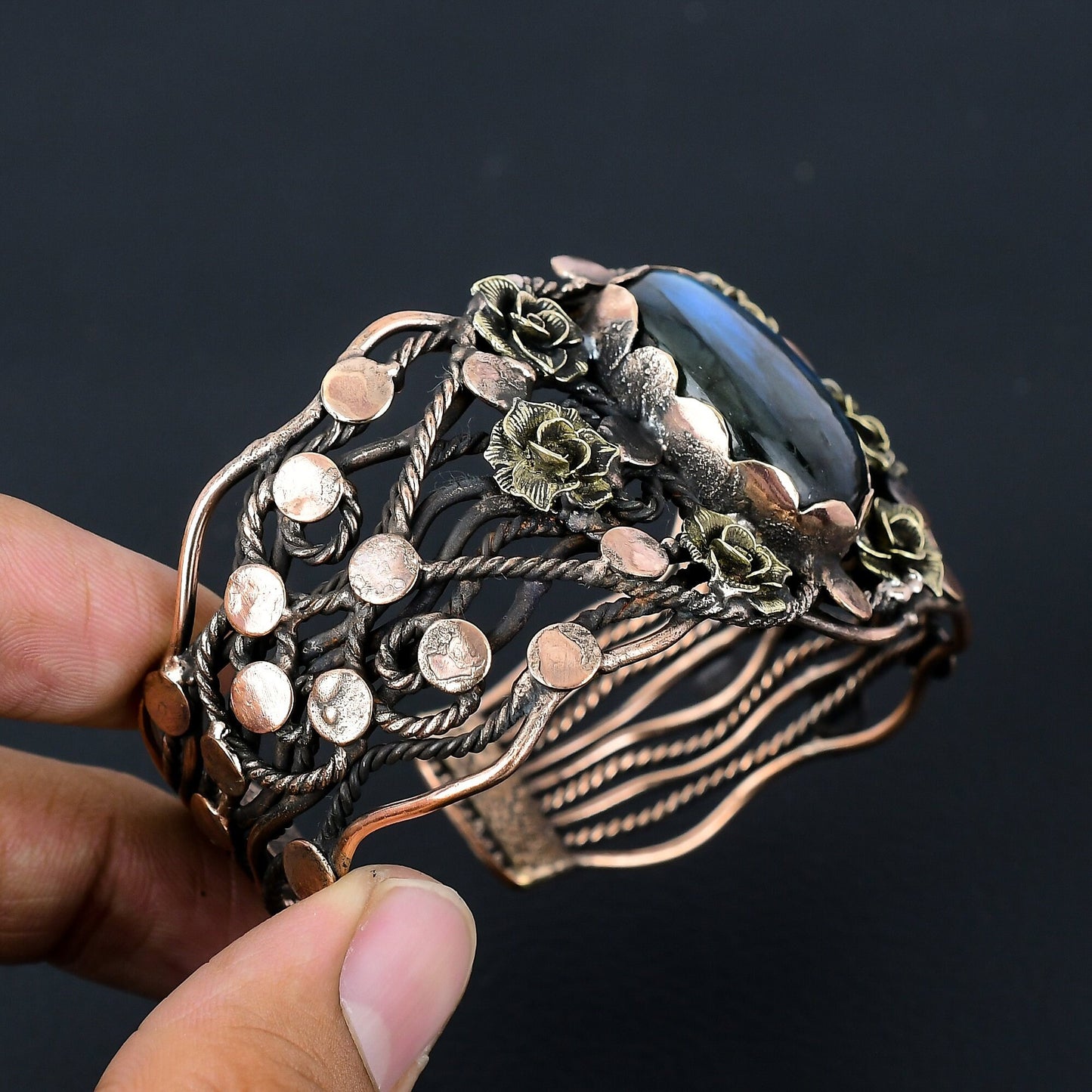 Blue Labradorite Gemstone Cuff Bracelet