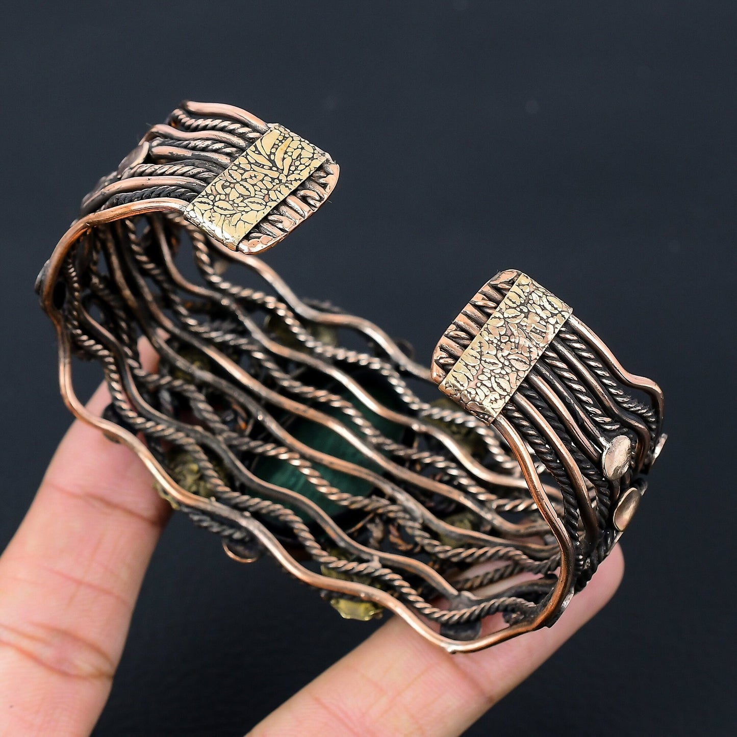 Green Malachite Gemstone Cuff Bracelet