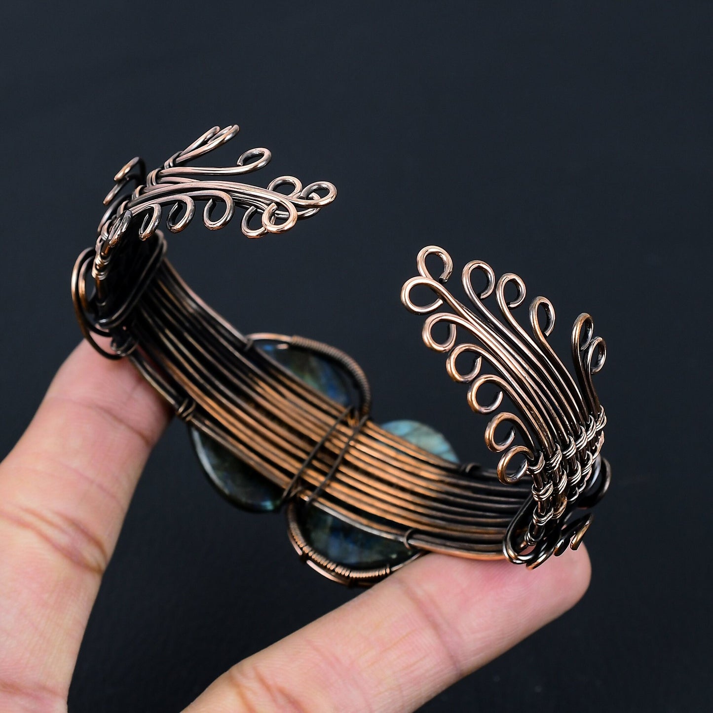Blue-Grey Labradorite Gemstone Cuff Bracelet