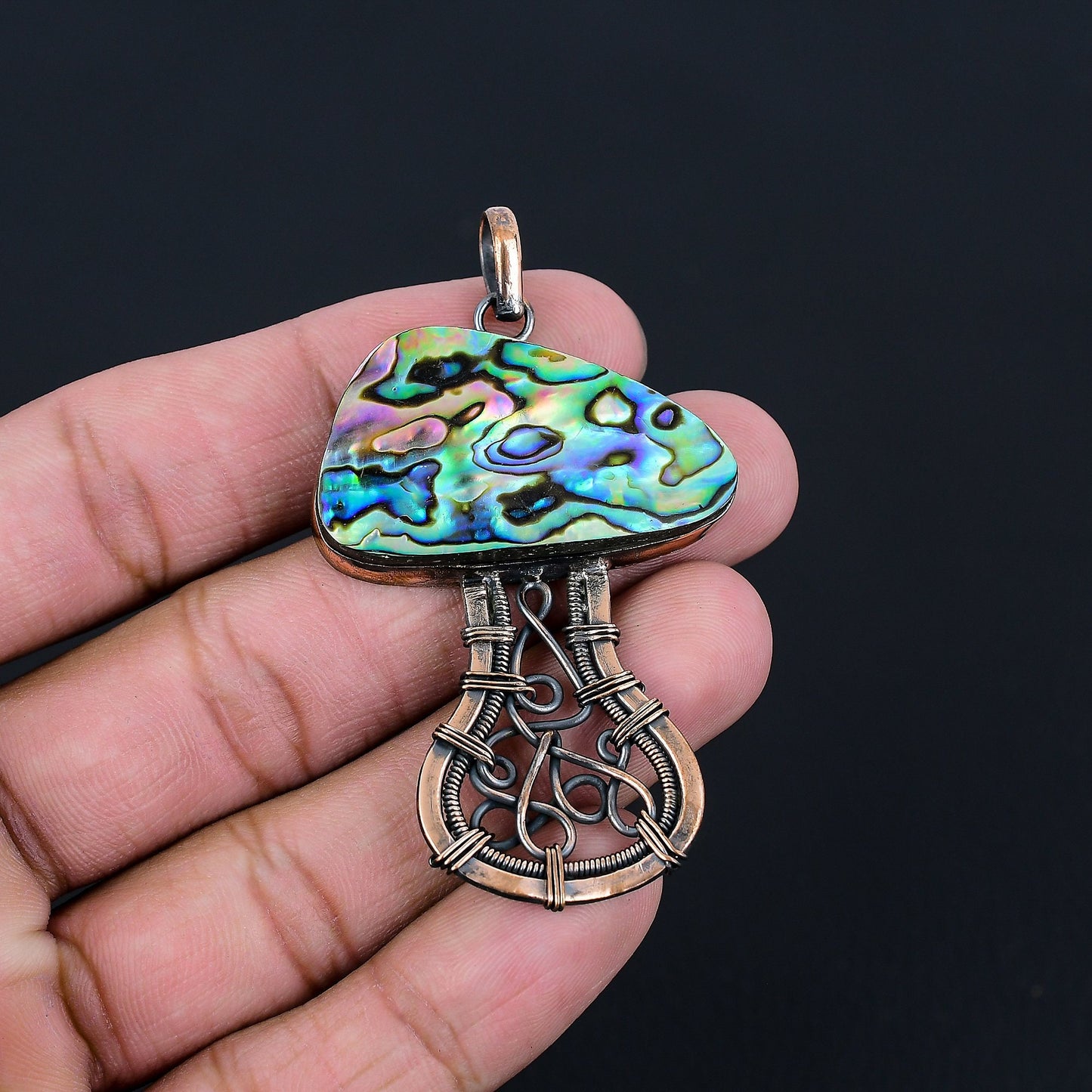 Iridescent Abalone Gemstone Copper Pendant