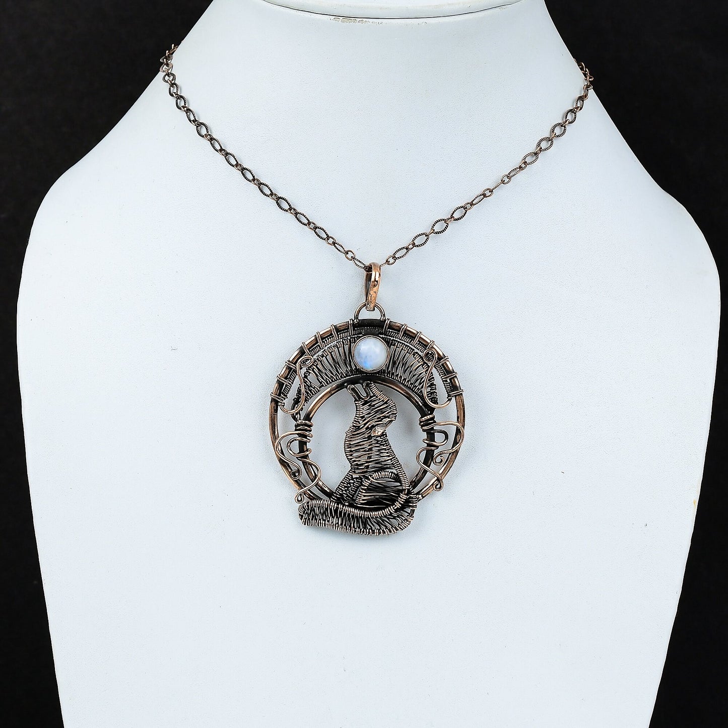 White Moonstone Gemstone Wolf Pendant