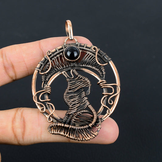 Black Onyx Gemstone Wolf Pendant