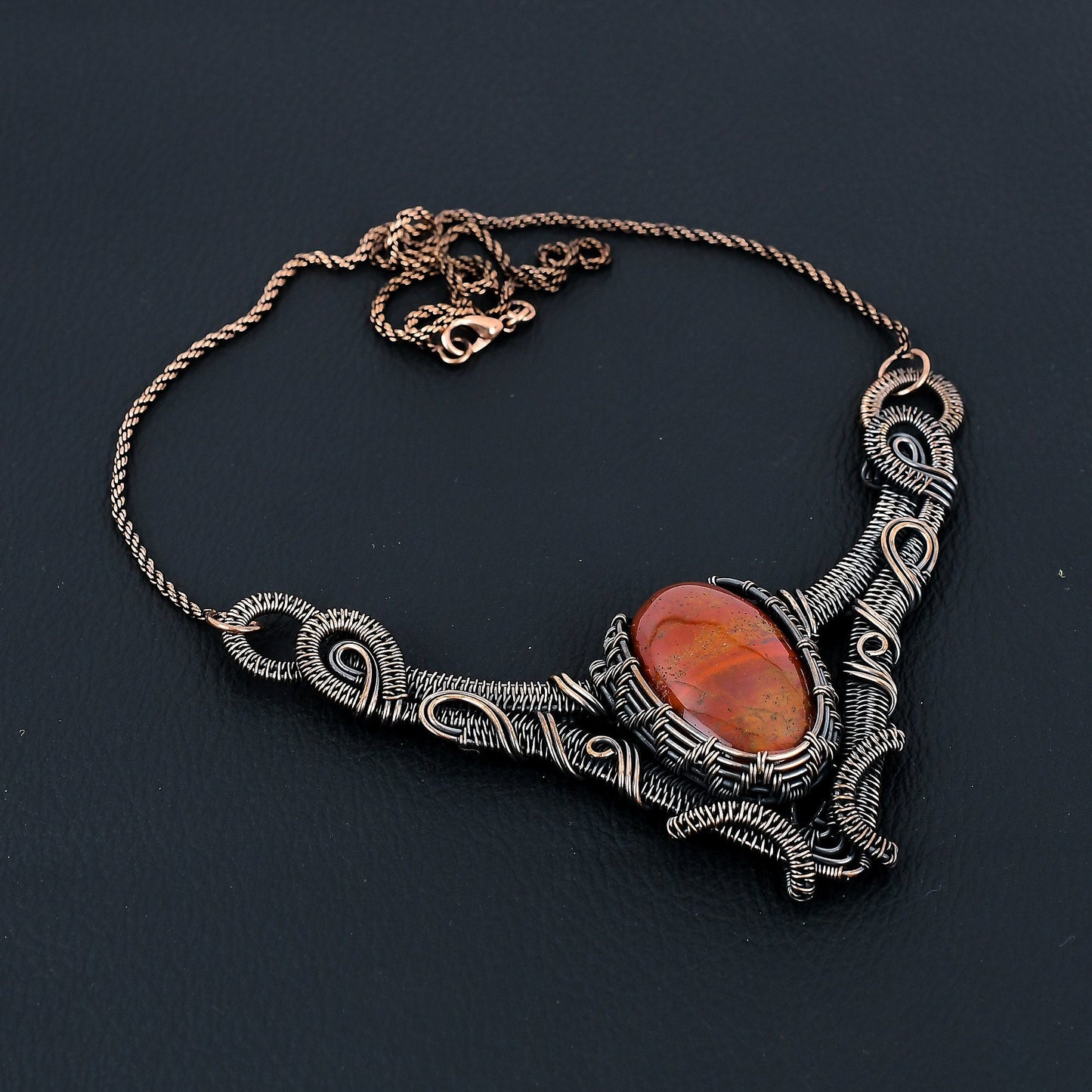 Red Jasper Gemstone Copper Pendant