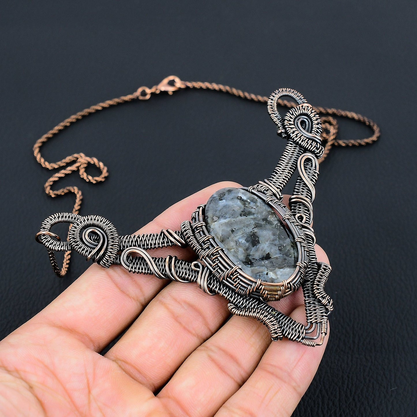 Grey Larvikite Gemstone Pendant Necklace