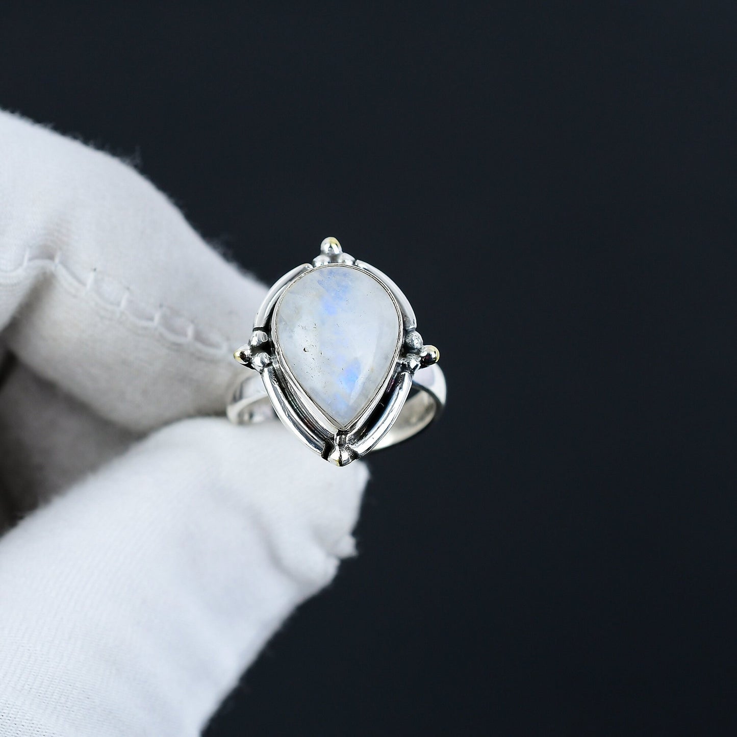 Rainbow Moonstone Teardrop Ring