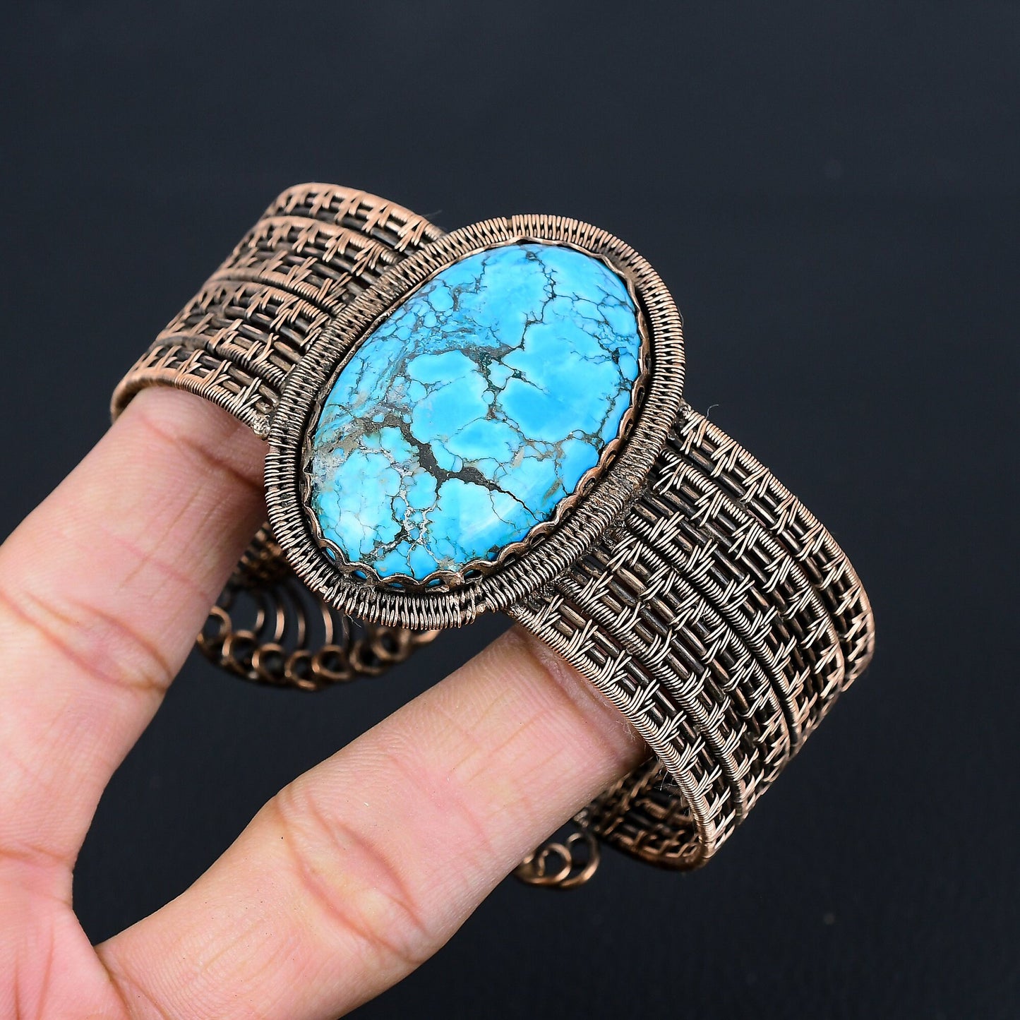 Turquoise Gemstone Copper Wire Wrapped Cuff Bracelet
