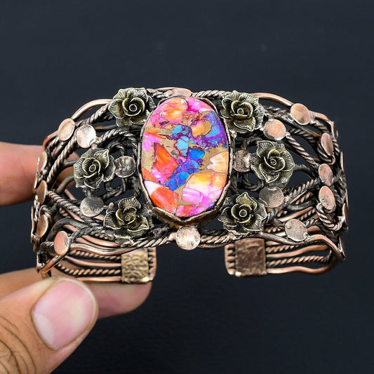 Pink Turquoise Gemstone Cuff Bracelet