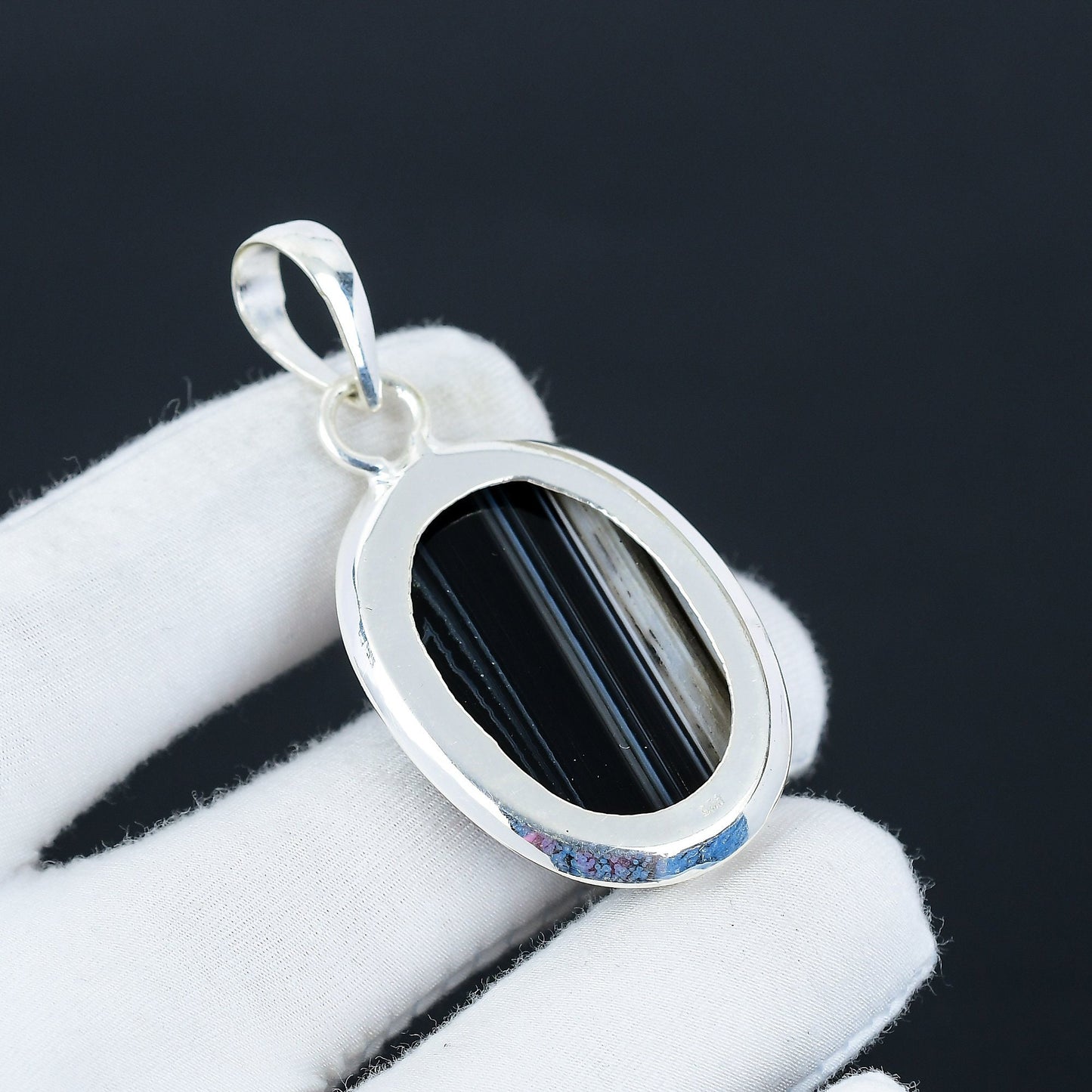 Black Banded Agate Gemstone Pendant