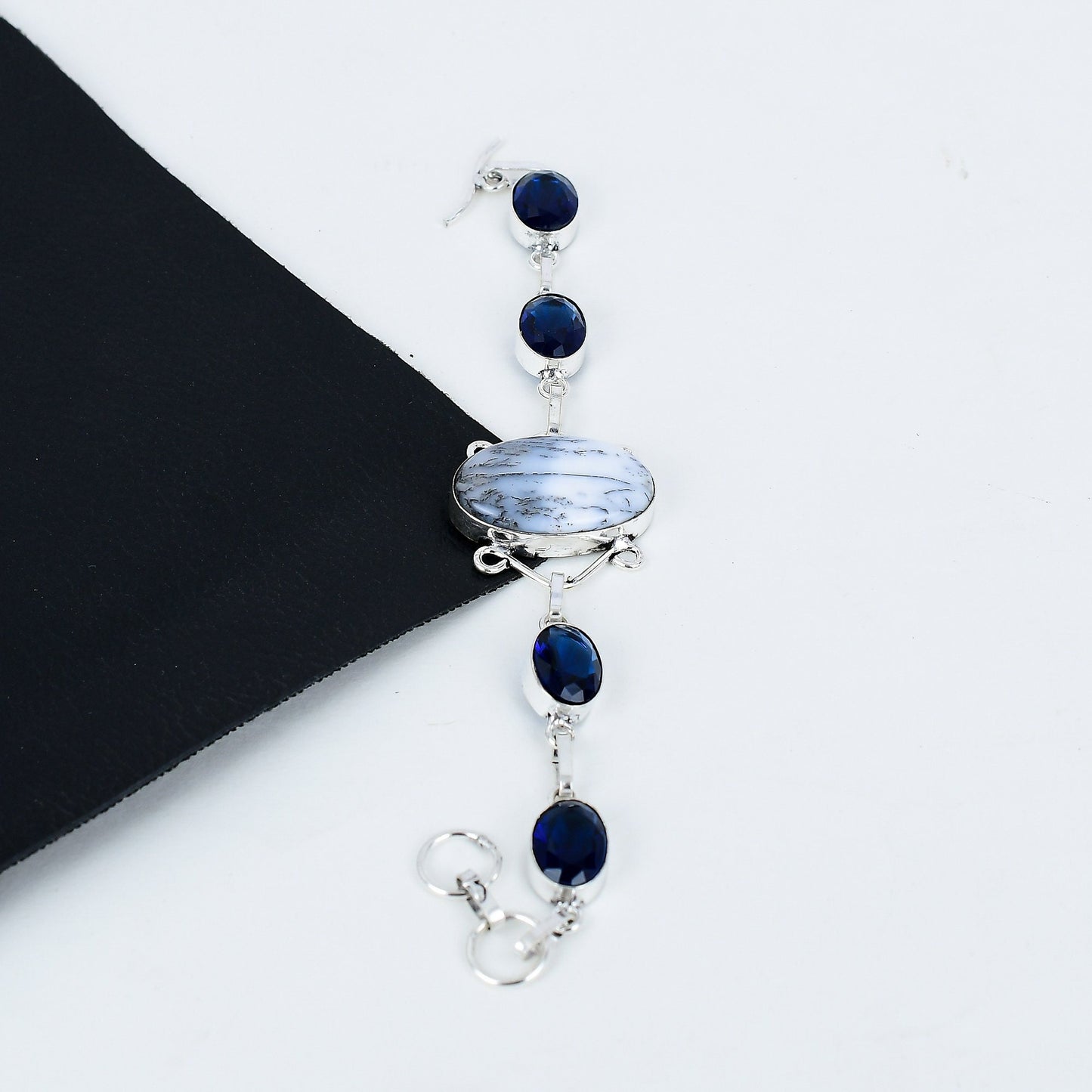 Black Dendrite Opal & Blue Sapphire Bracelet