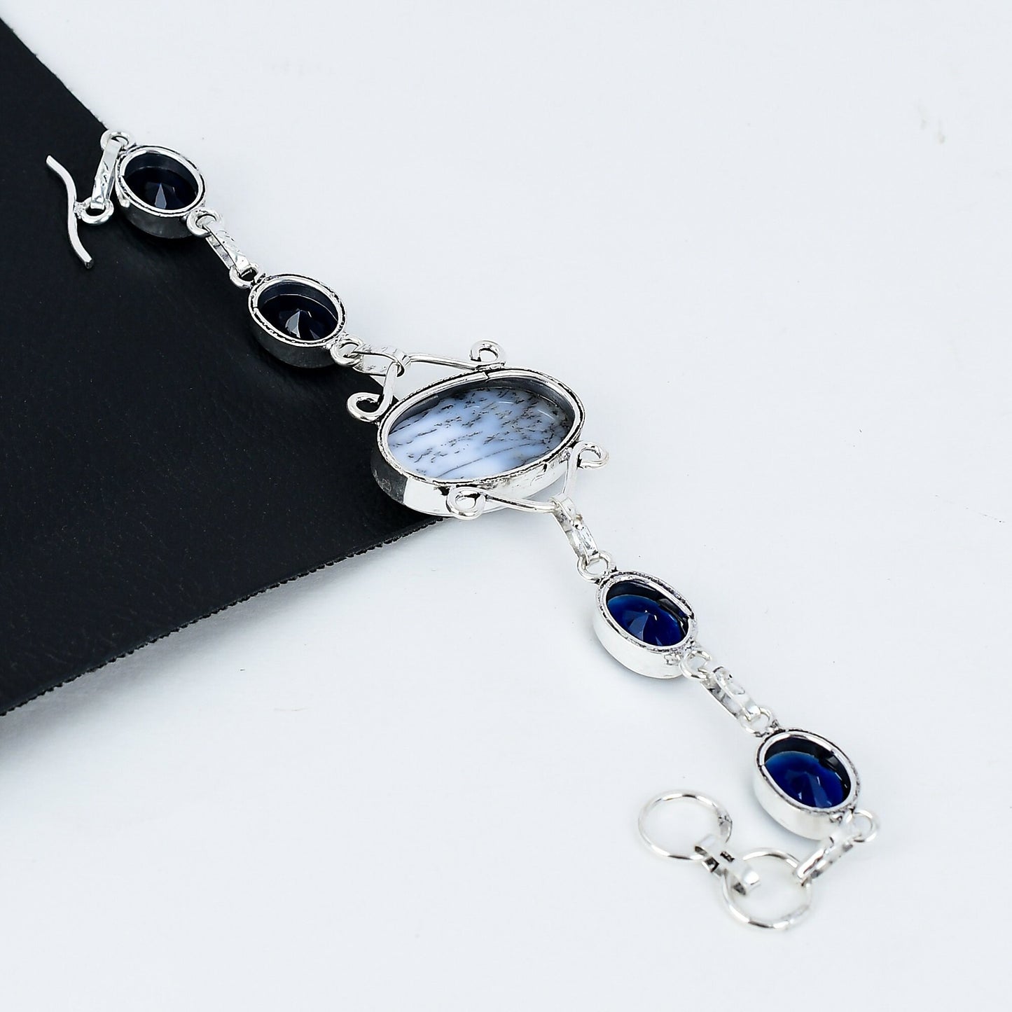 Black Dendrite Opal & Blue Sapphire Bracelet