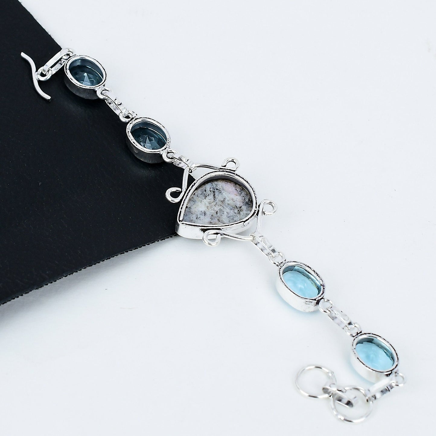 Blue Topaz & K2 Azurite Sterling Silver Bracelet