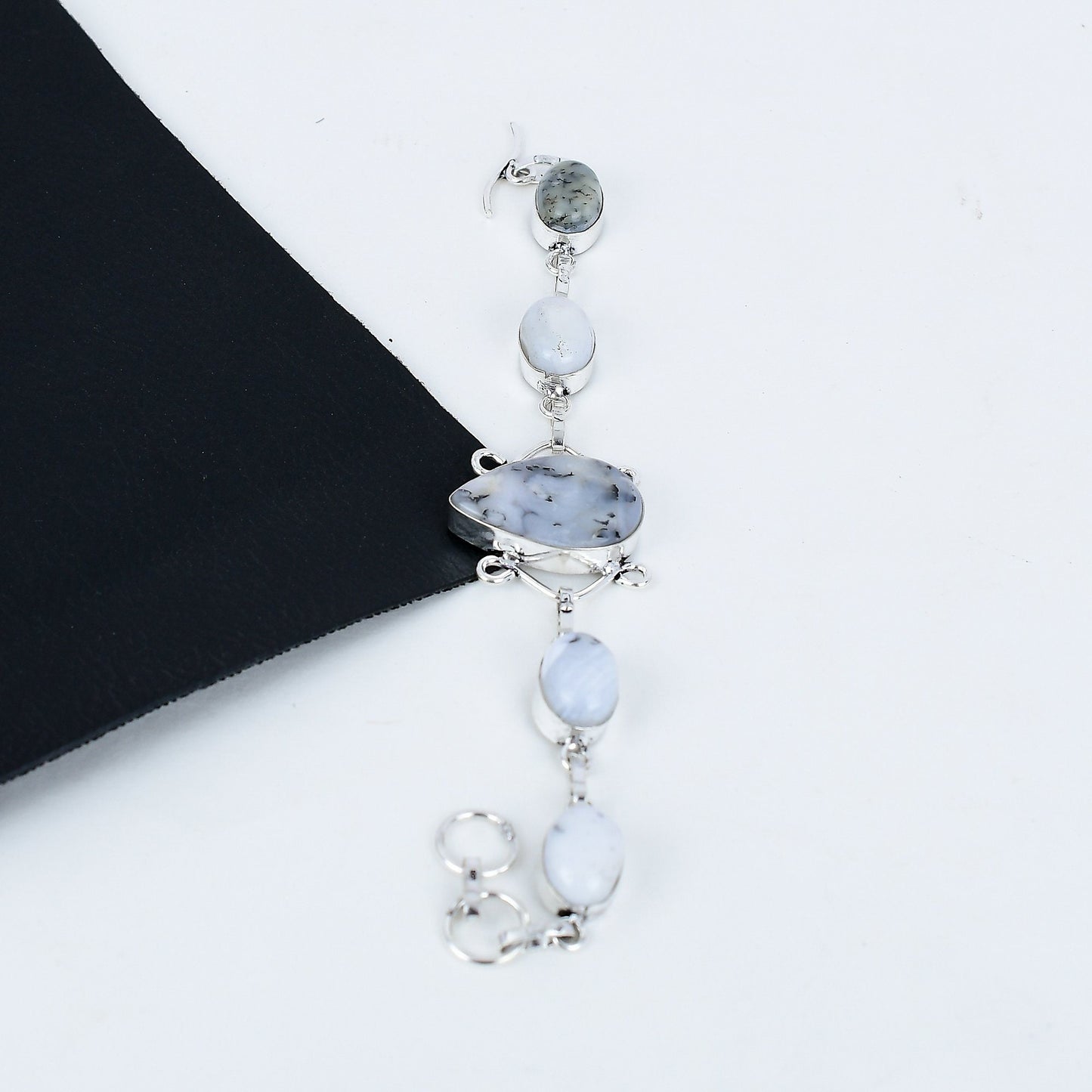 White Dendrite Opal Sterling Silver Bracelet