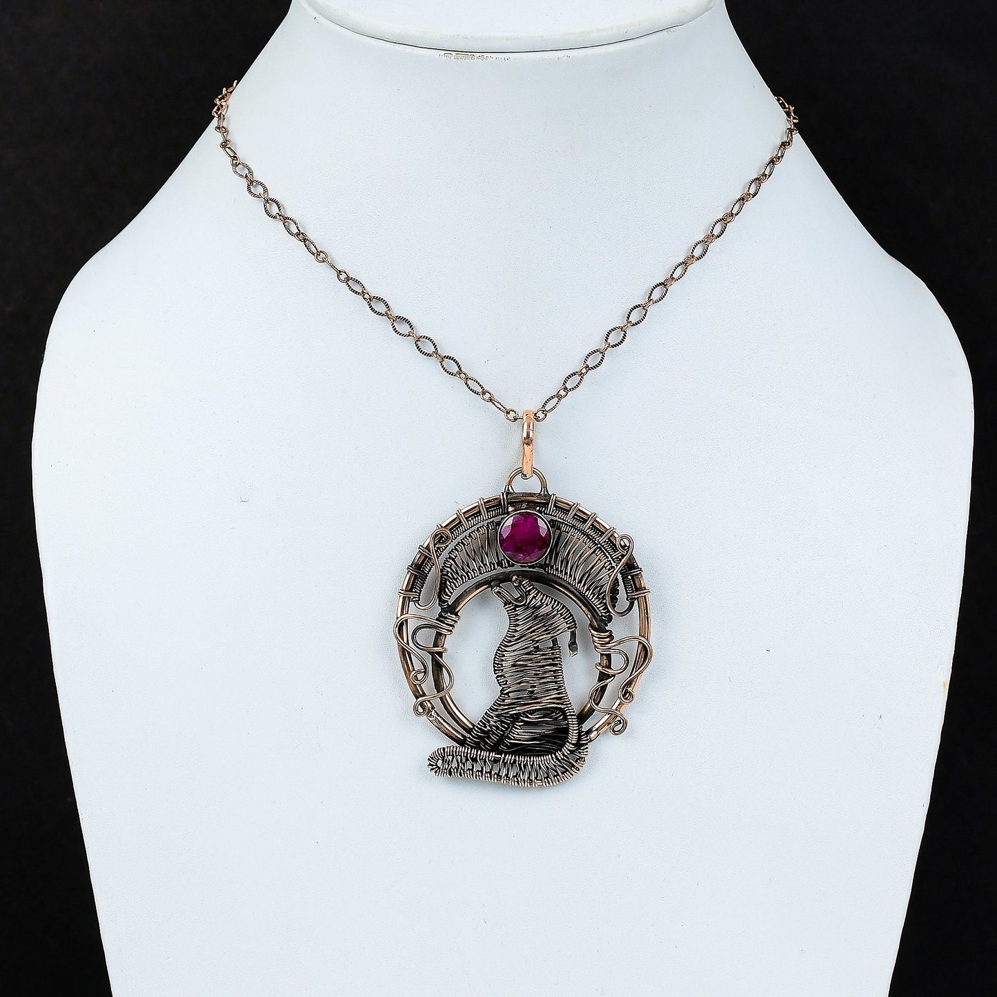 Red Ruby Gemstone Wolf Pendant
