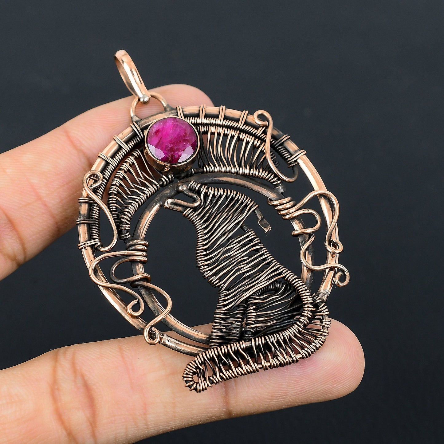 Red Ruby Gemstone Wolf Pendant