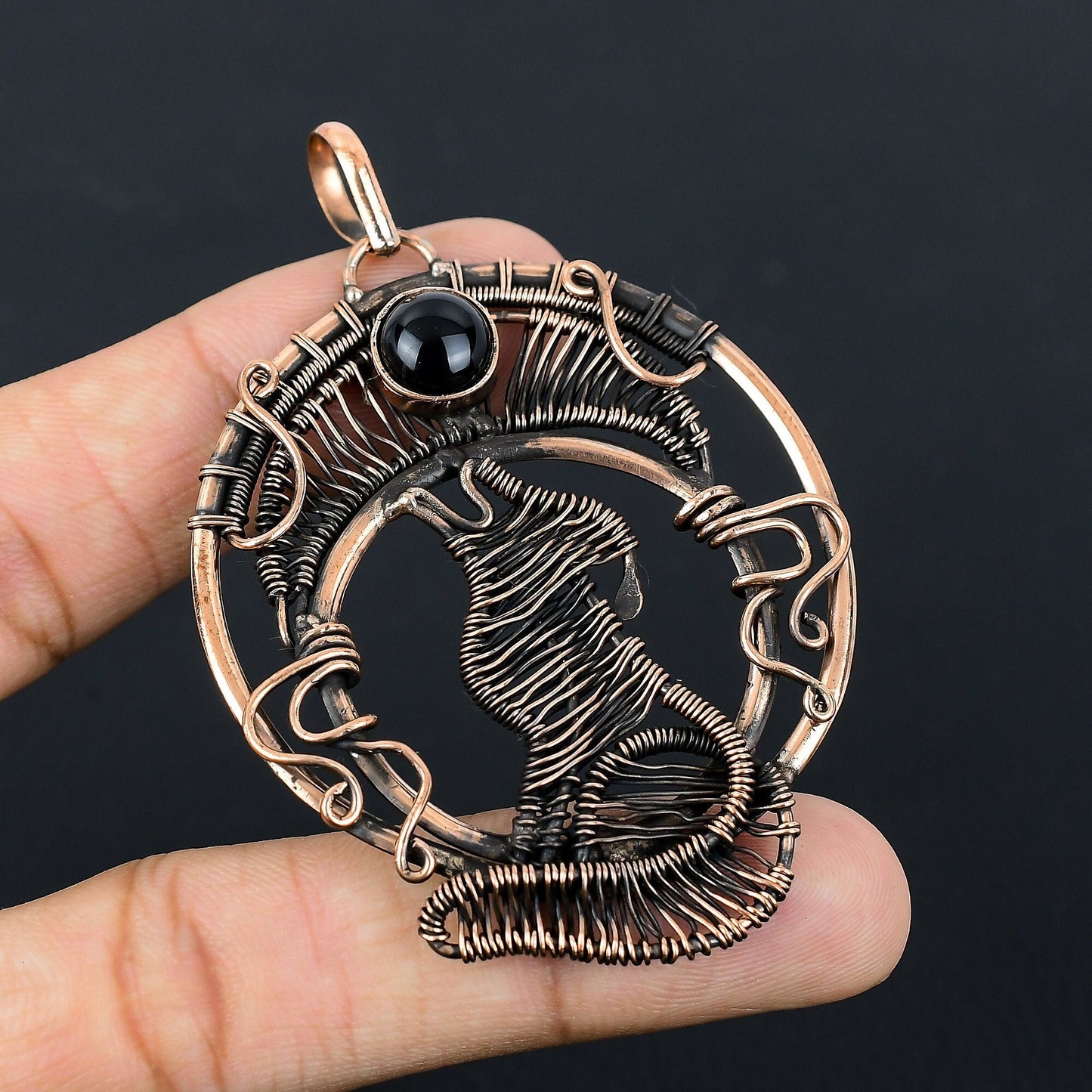 Black Onyx Gemstone Wolf Pendant