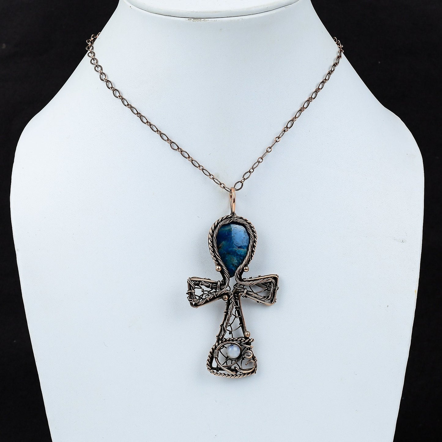 Neon Blue Apatite Gemstone Ankh Pendant
