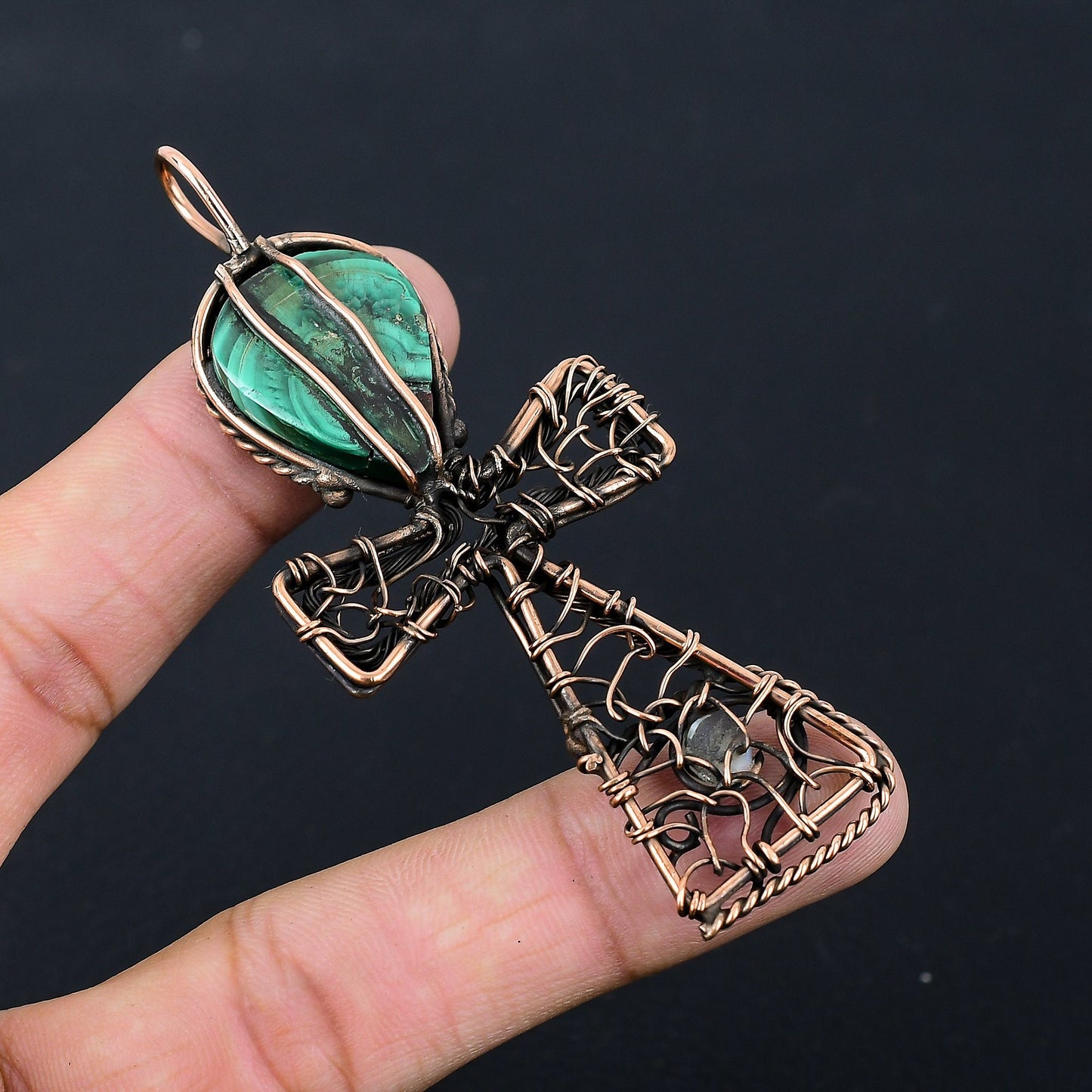 Green Malachite Gemstone Ankh Pendant