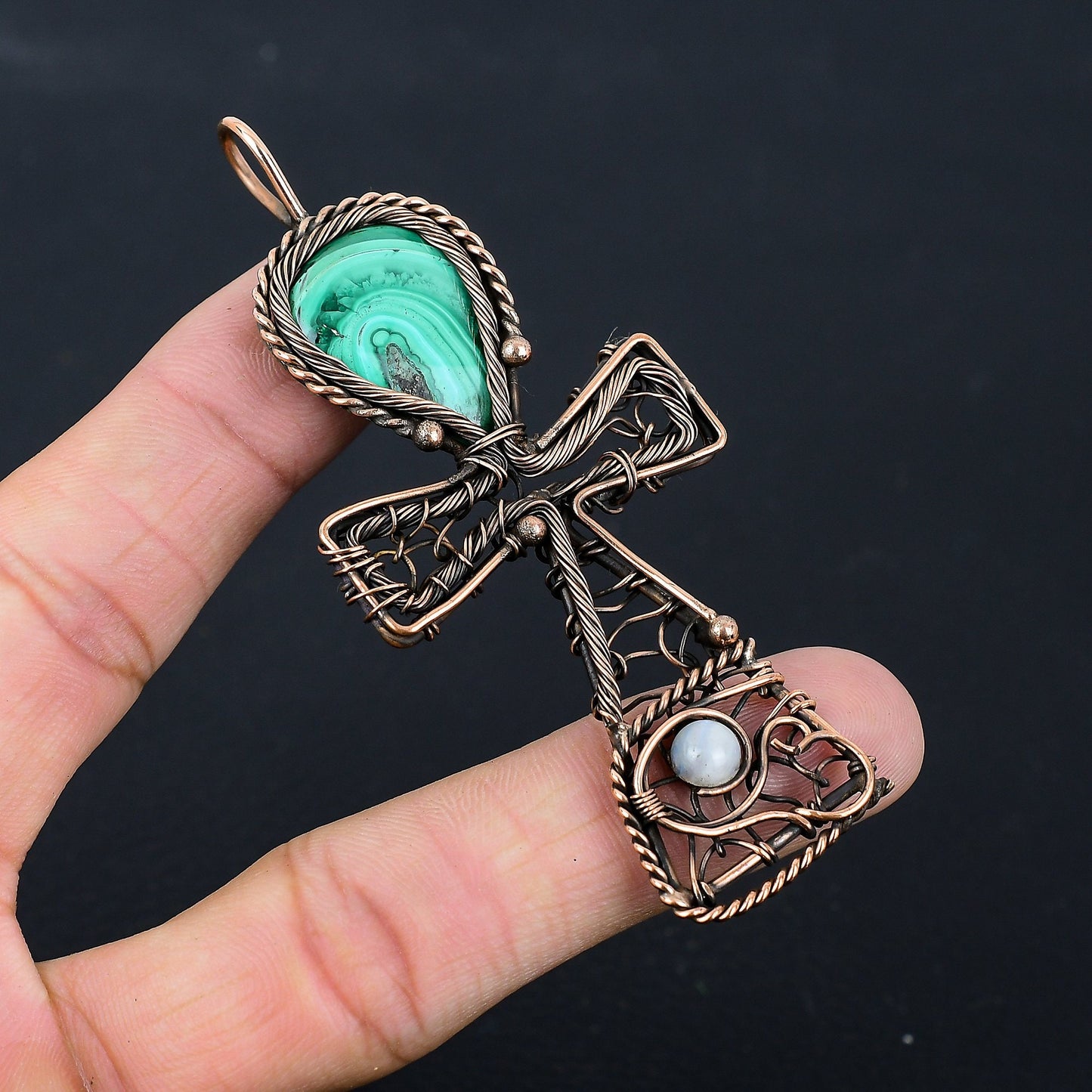 Green Malachite Gemstone Ankh Pendant