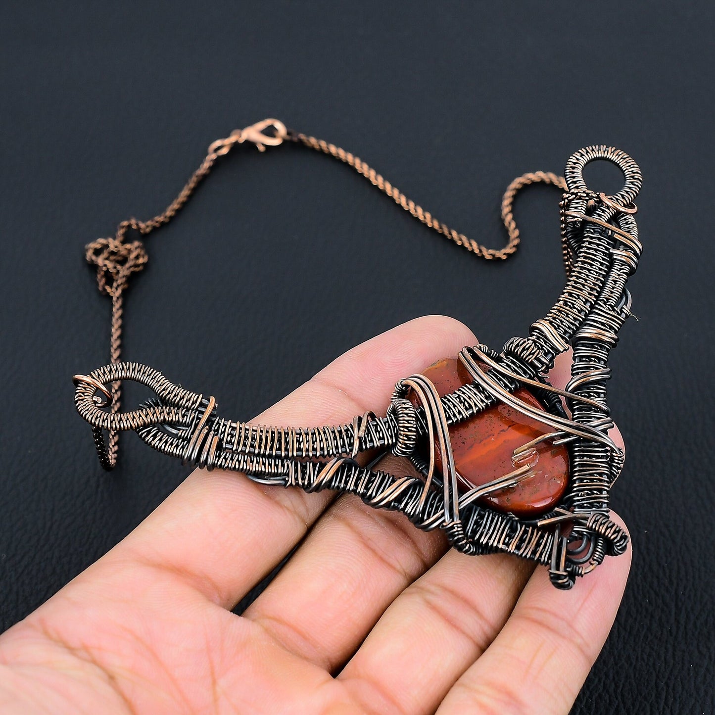 Red Jasper Gemstone Copper Pendant