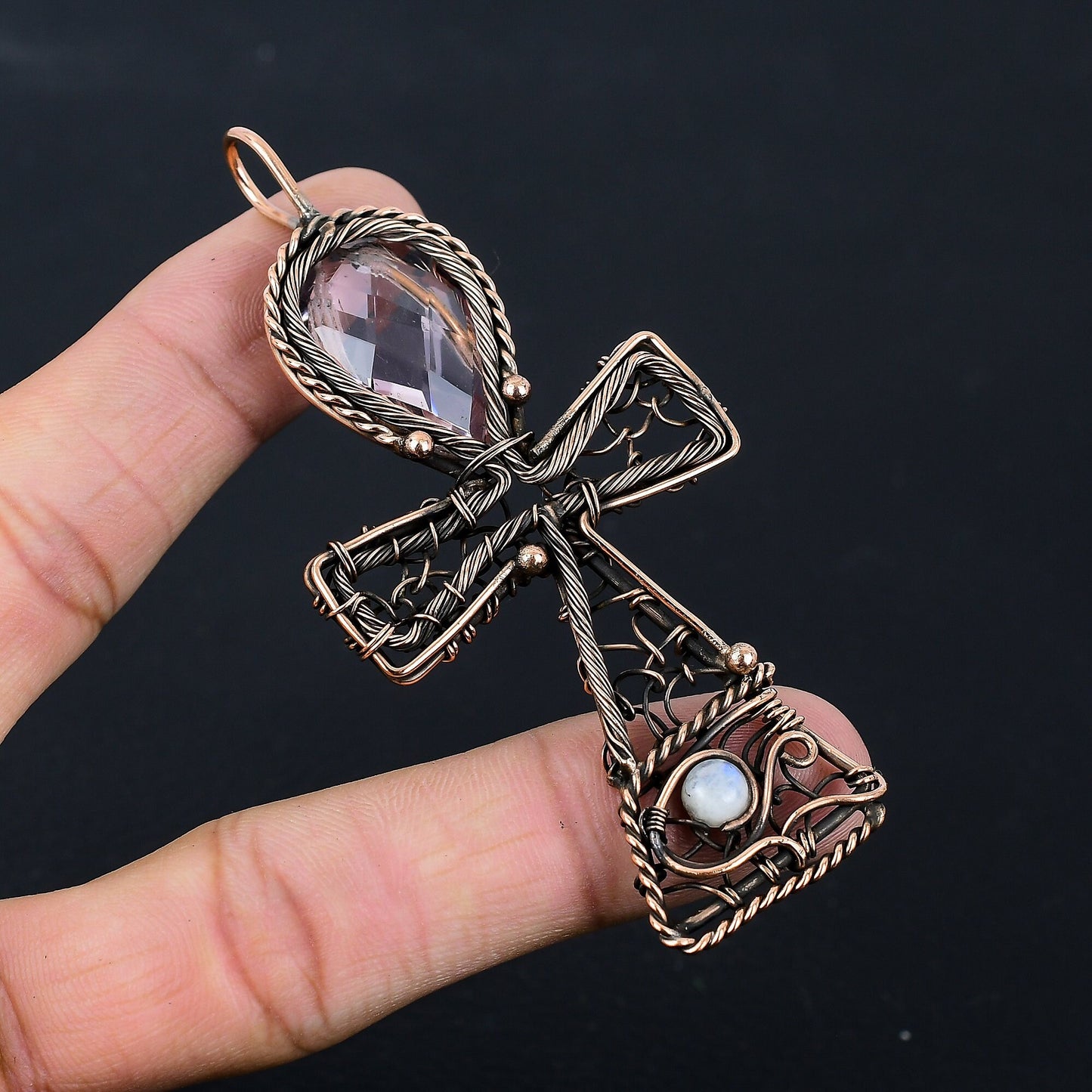 Pink Kunzite Gemstone Ankh Pendant