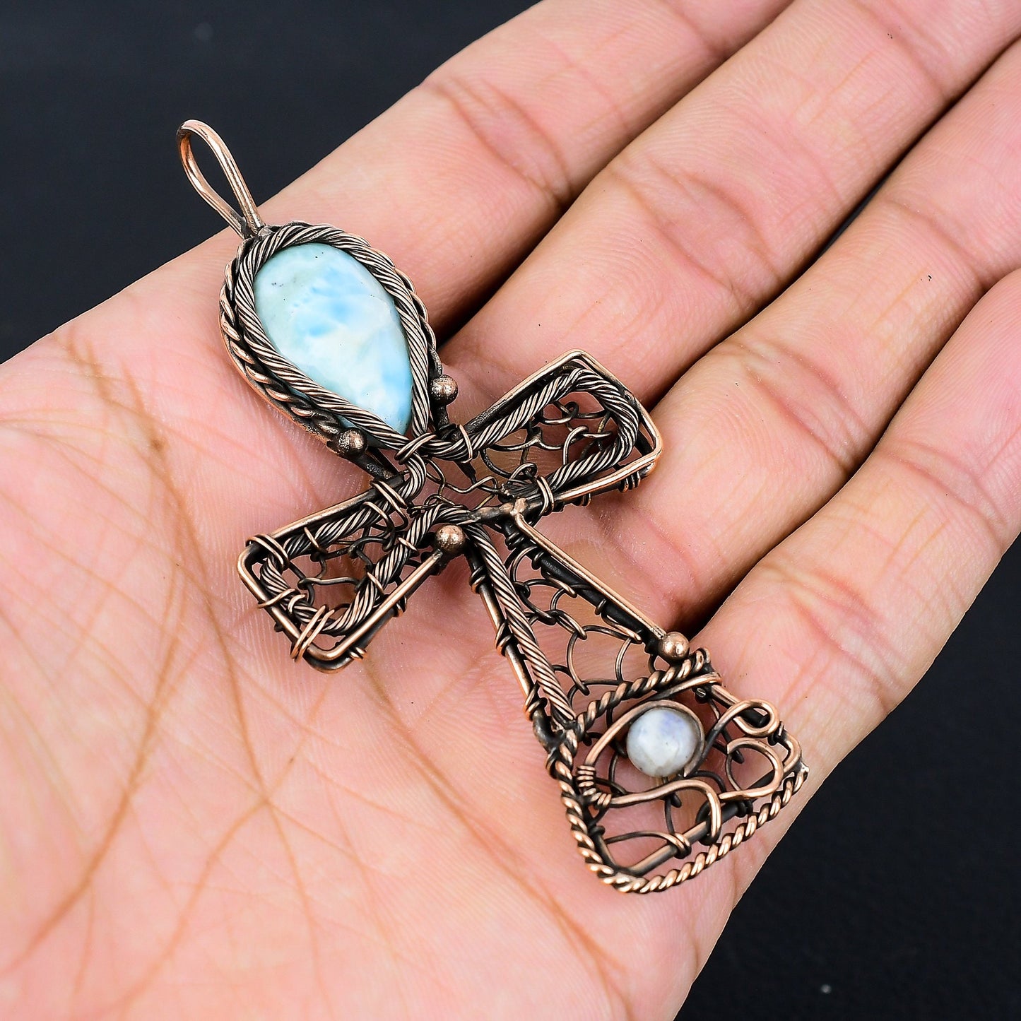 Blue Larimar Gemstone Ankh Pendant