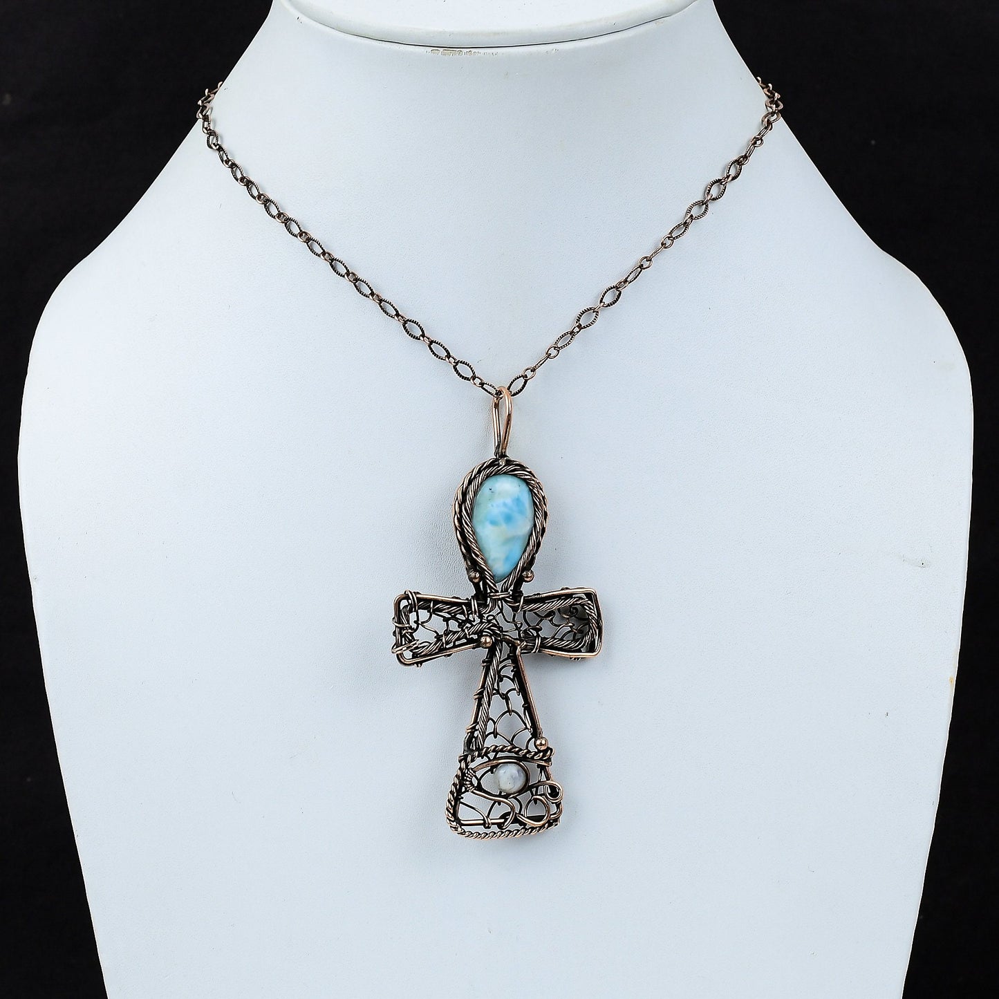 Blue Larimar Gemstone Ankh Pendant
