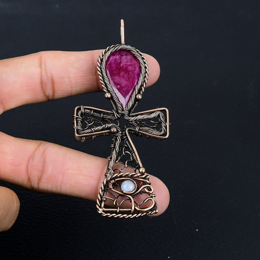 Red Ruby Gemstone Ankh Pendant